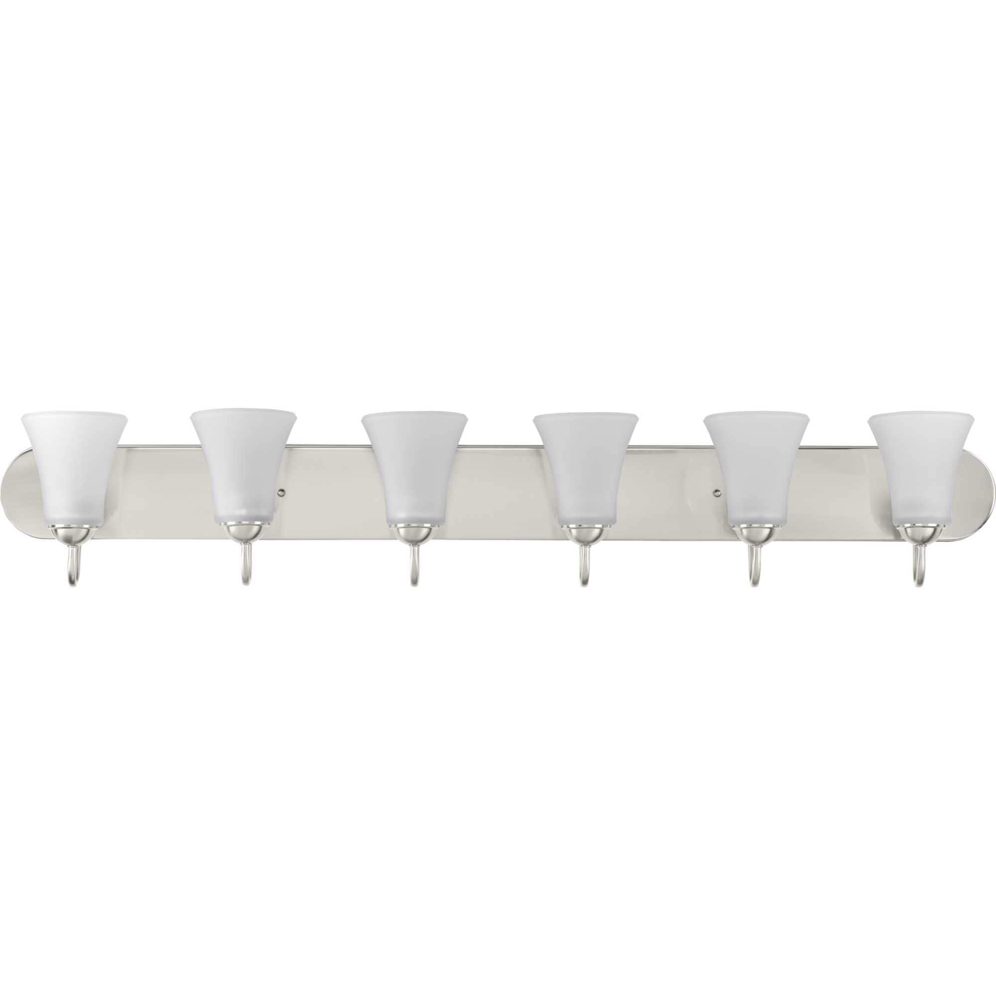 Progress Lighting, Classic Collection, 6-Light Bath, Brushed Nickel, Etched Glass Shades