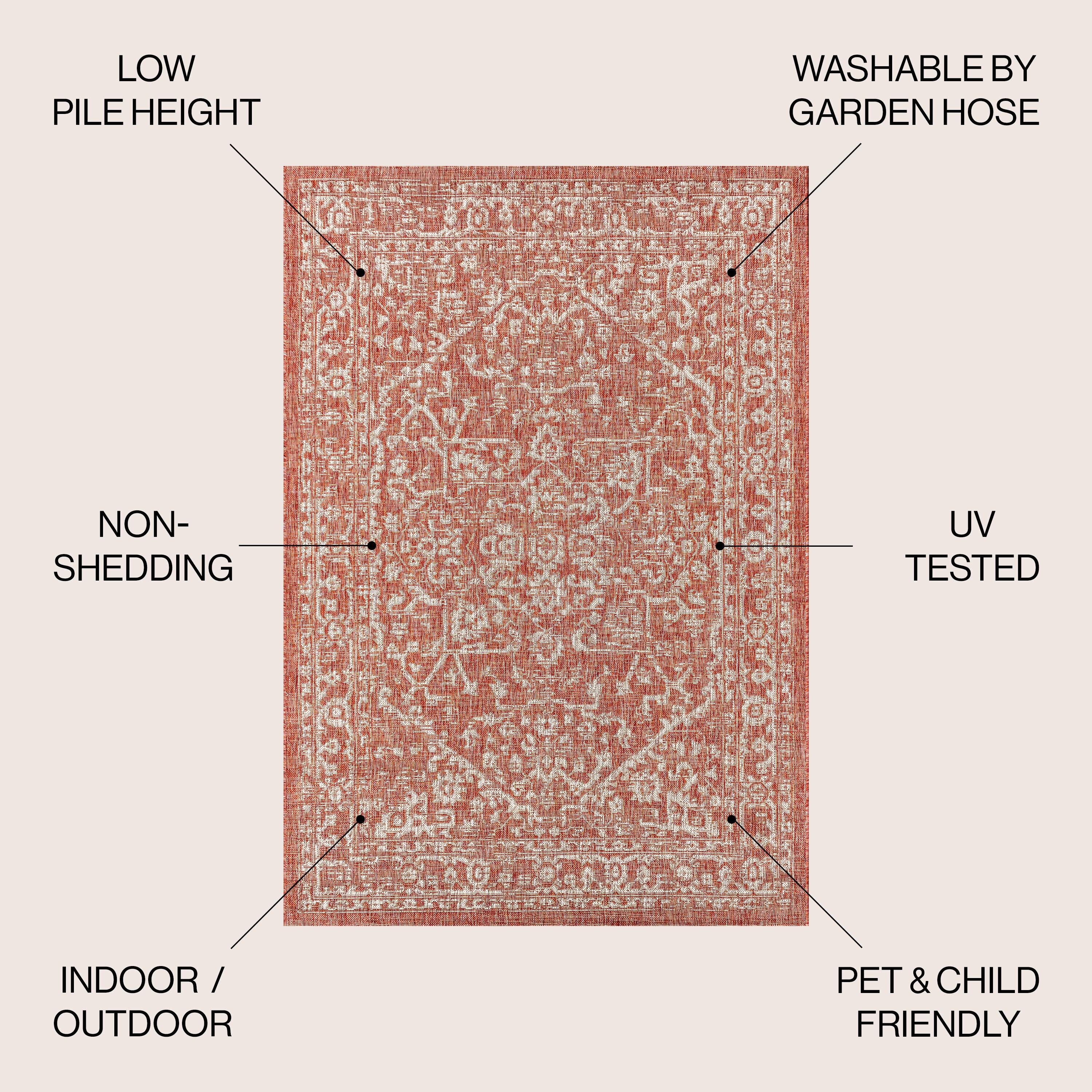 3'x5' Malta Bohemian Medallion Textured Weave Indoor/Outdoor Area Rug, Red/Taupe - JONATHAN Y