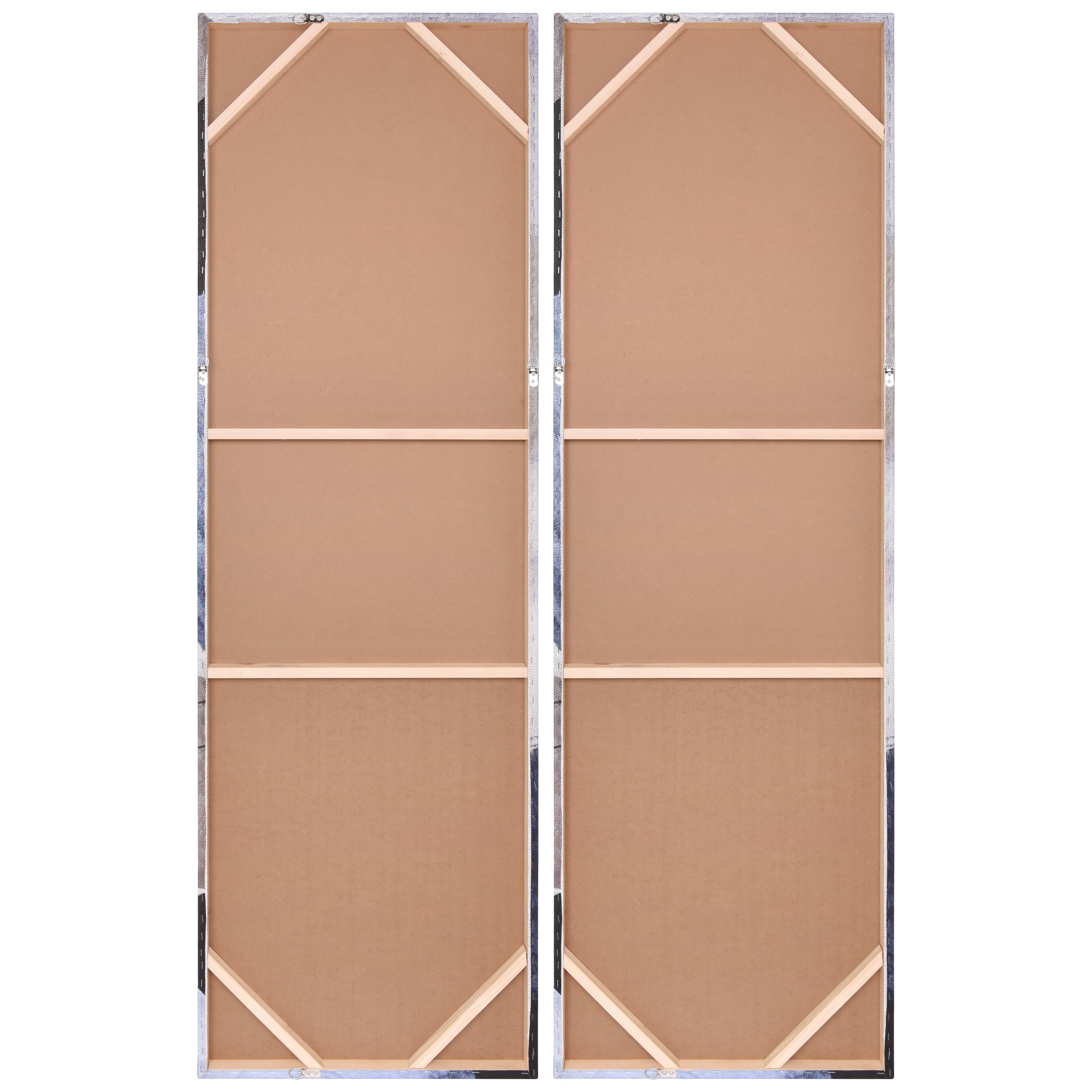 "Floral Serenity I & II", Flower Abstract Artwork on Silver Shagreen Wrapped Canvas Wall Art Set