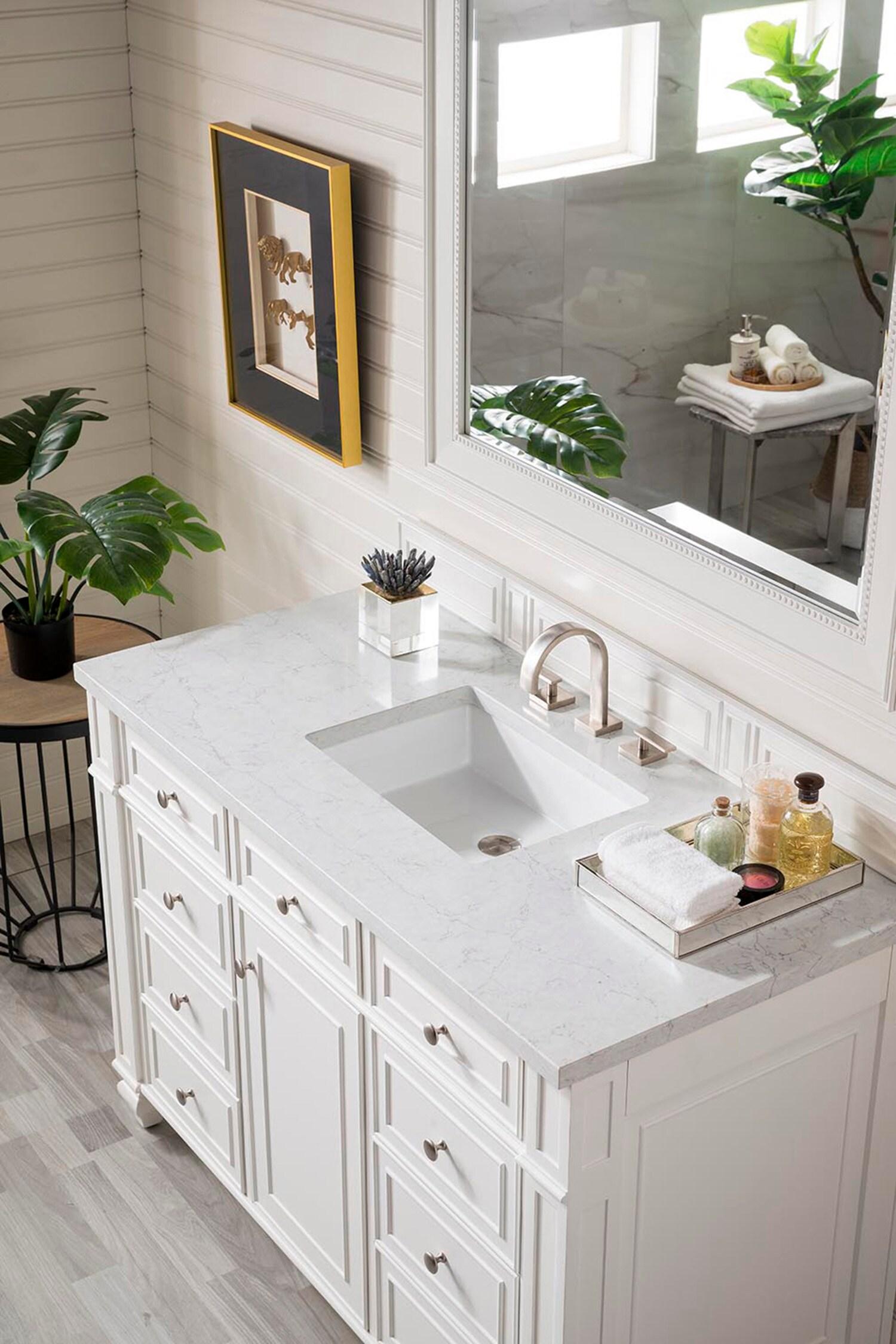 Bright White Plywood Transitional Single Vanity with Veneer Finish