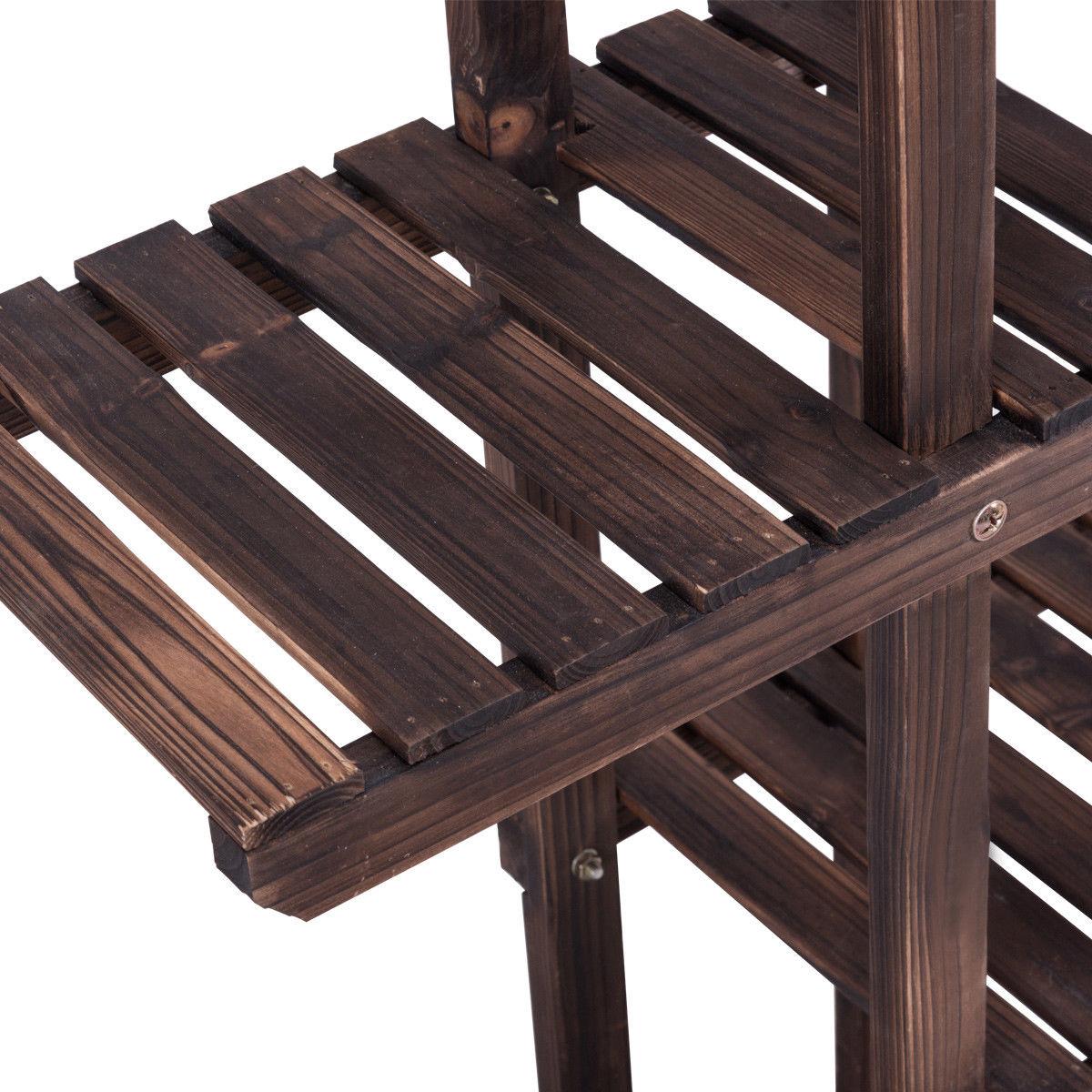 Costway Outdoor Wooden Plant Flower Display Stand 6 Wood Shelf Storage Rack Garden