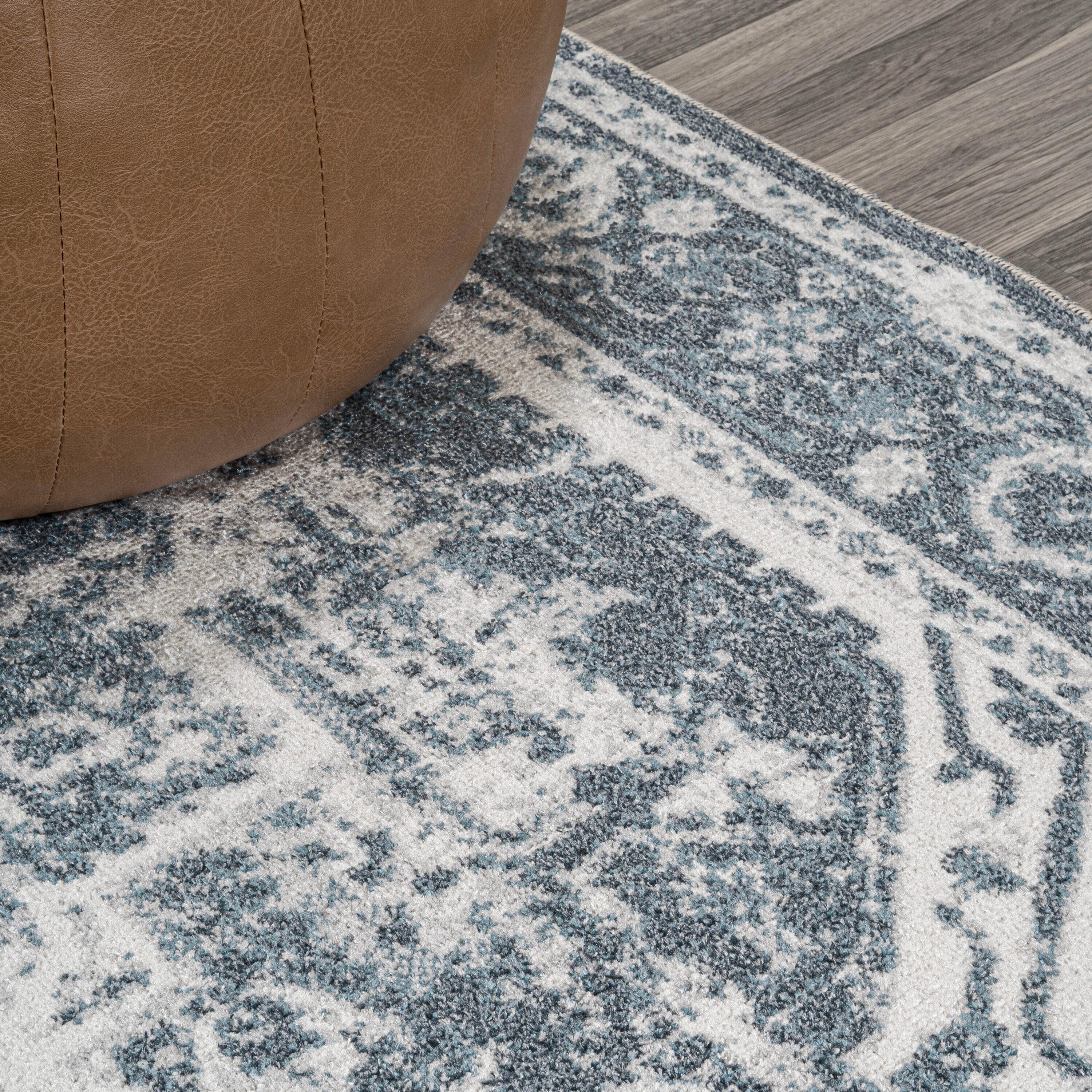 JONATHAN Y Keesha Bold Distressed Medallion Low-Pile Machine-Washable Cream/Blue 5 ft. x 8 ft. Area Rug