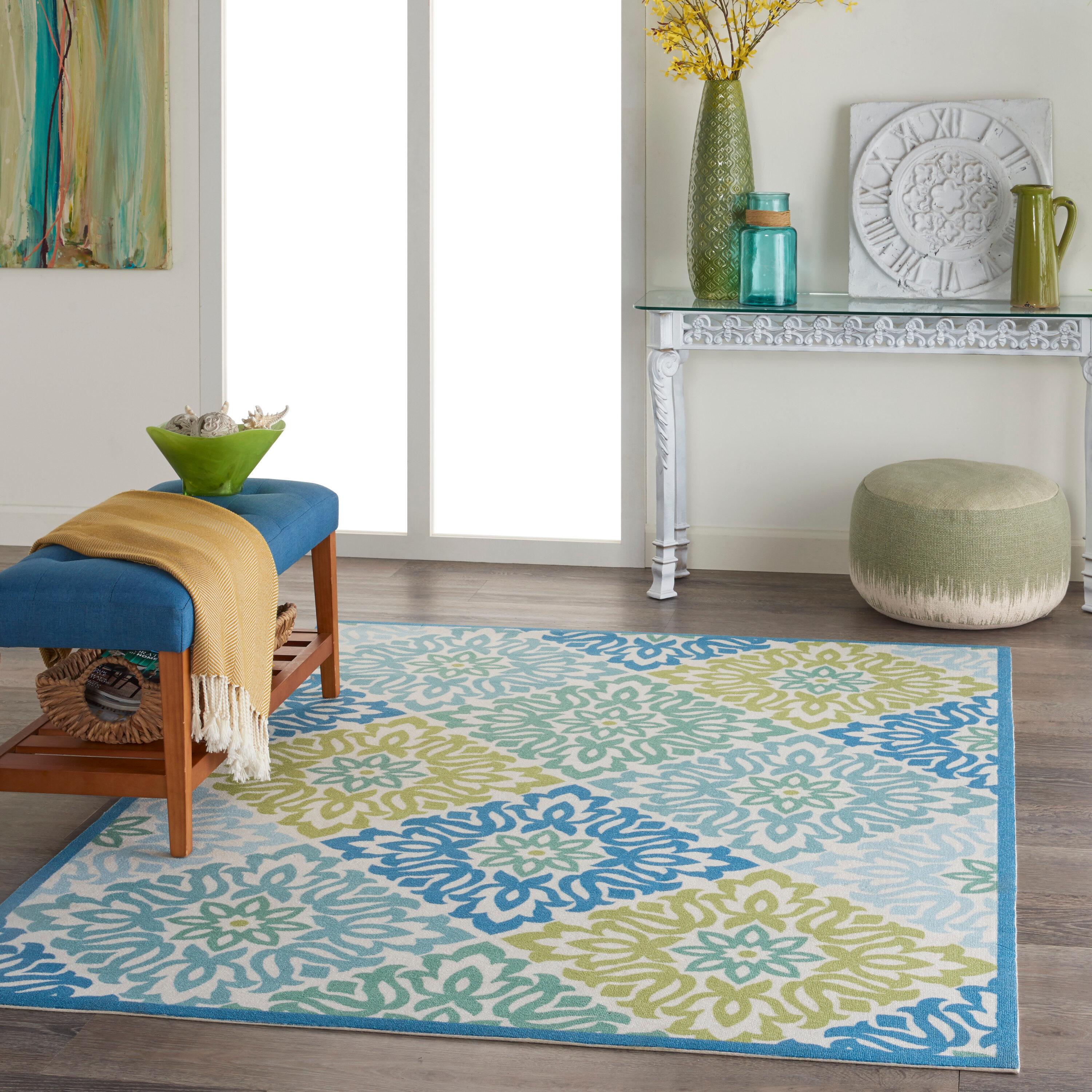Waverly Sun & Shade "Sweet Things" Blue Indoor/Outdoor Area Rug by Nourison Marine 4'3" x 6'3"