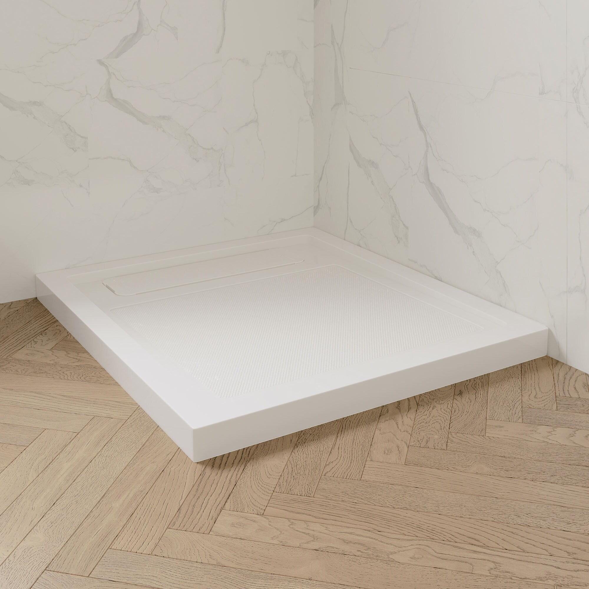 OVE Decors 36" x 32" Rectangle Shower Base Pan, White Acrylic, Center Drain, Reversible Design