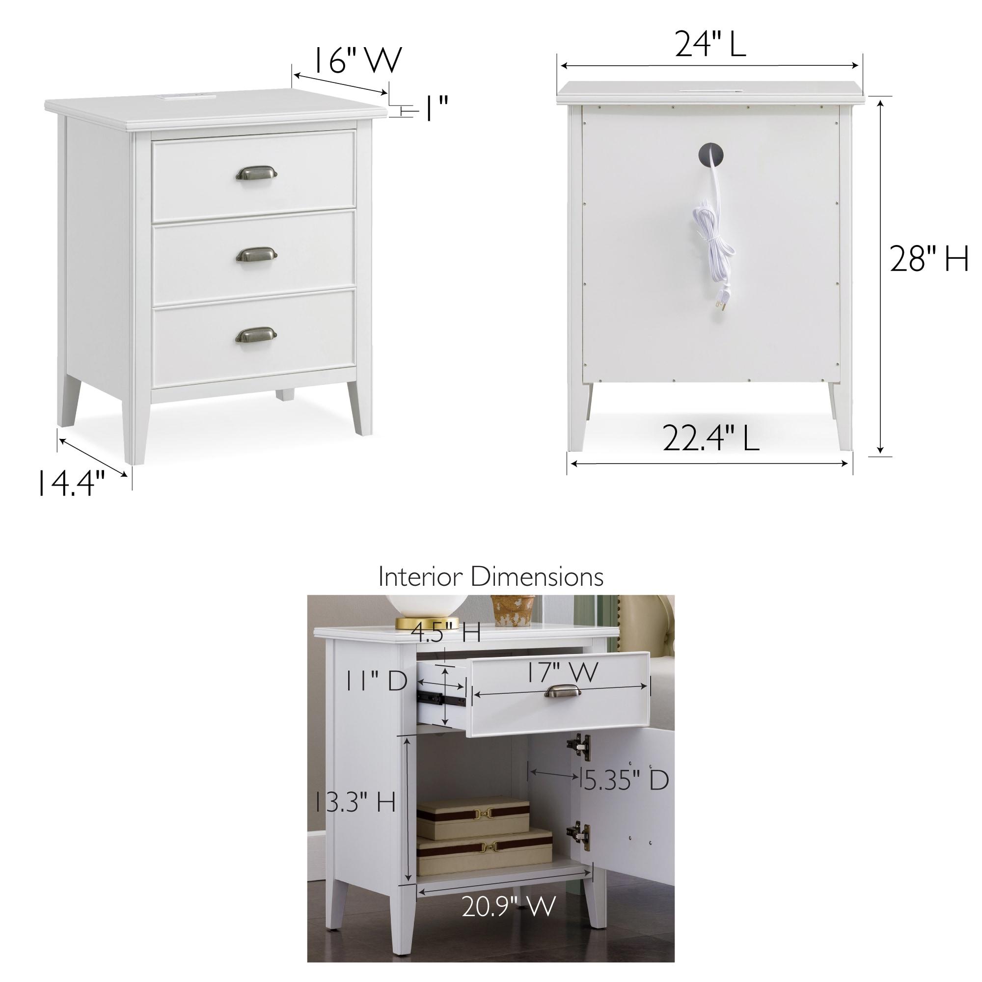 Laurent Collection Hardwood Bedroom Night Stand with Top Drawer, Door and 2-plug Electrical Outlet