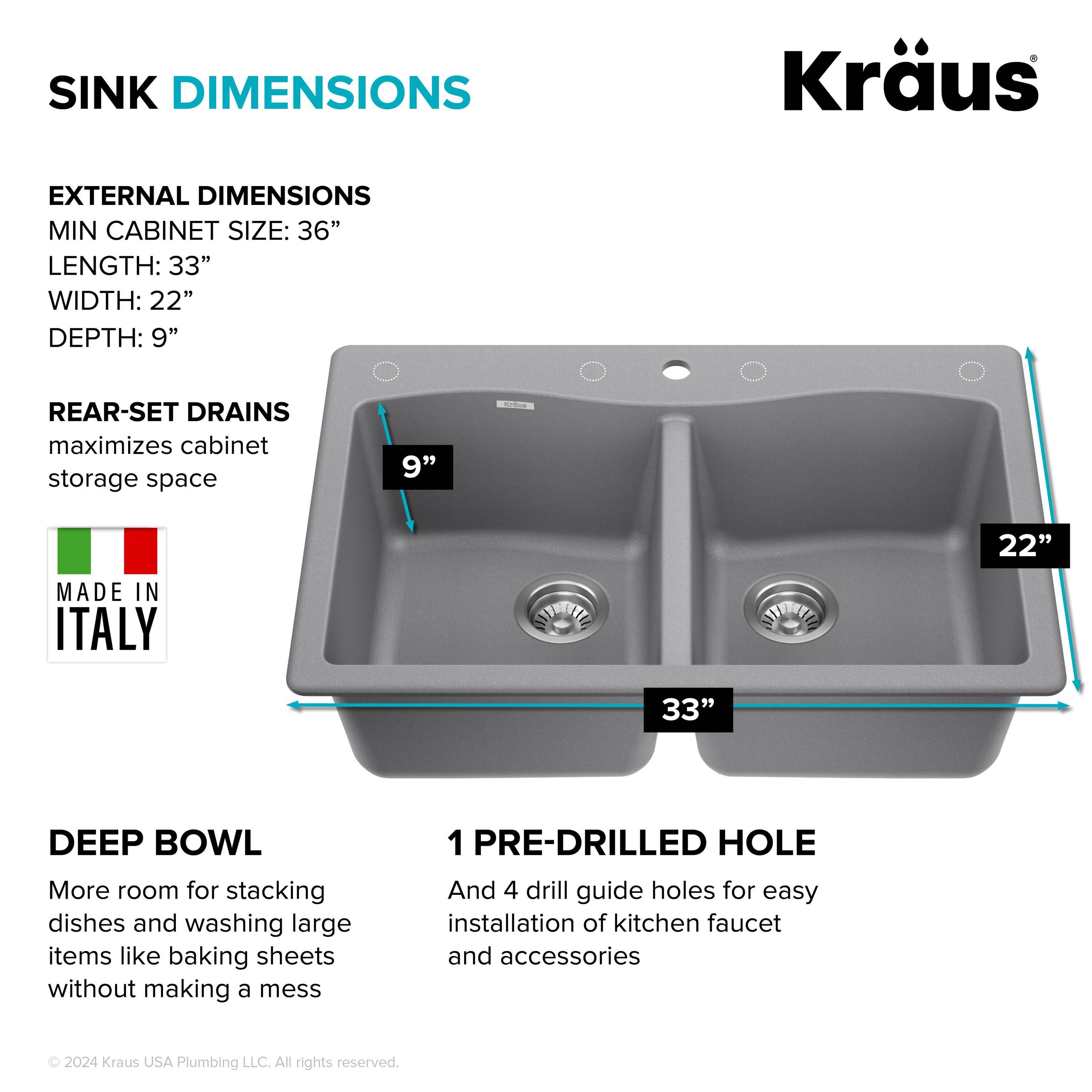 KRAUS Forteza™ 33" L Dual Mount 50/50 Double Bowl Granite Kitchen Sink