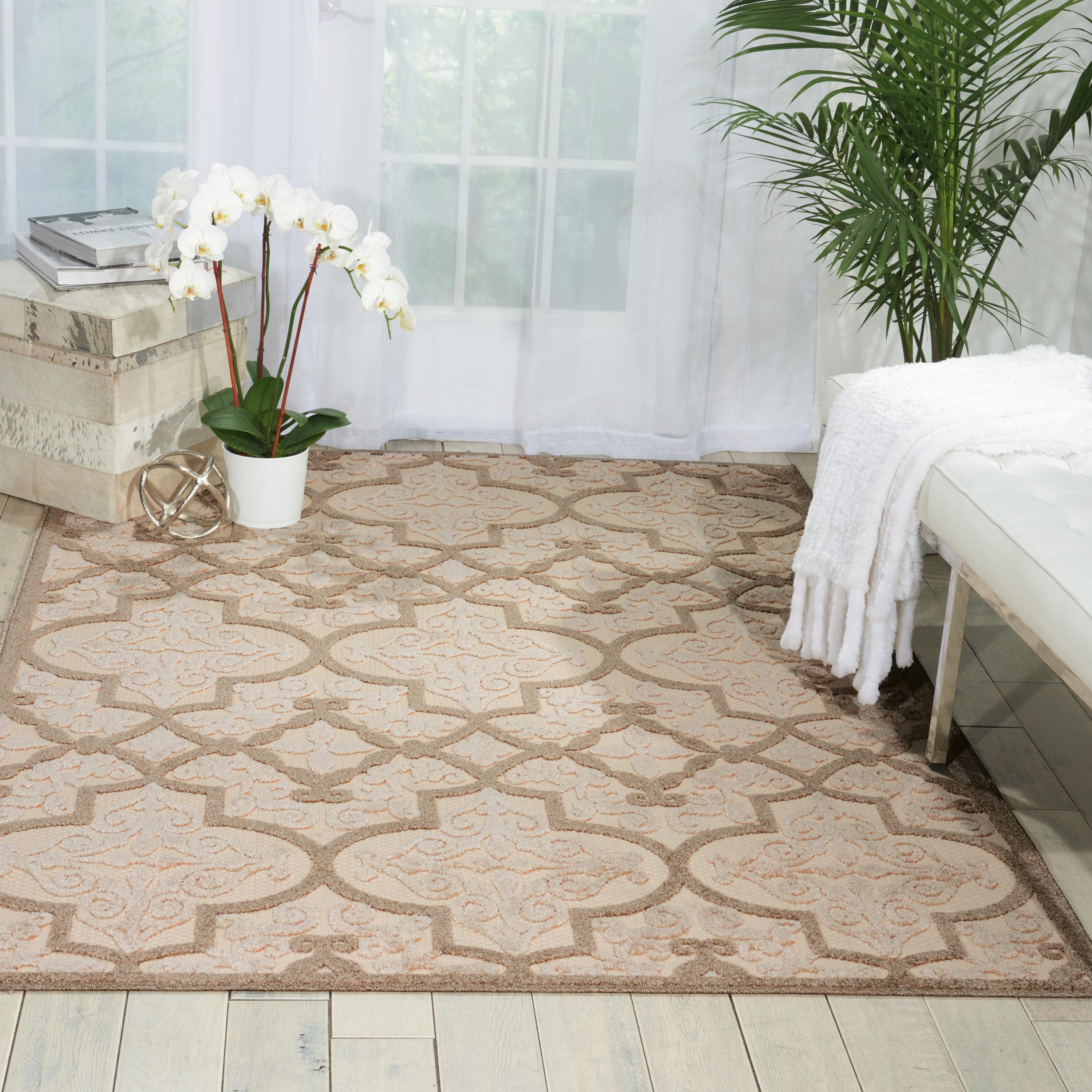 Nourison Aloha Moroccan Trellis Flatweave High-Low Indoor Outdoor Area Rug Cream 5'3" x 7'5"
