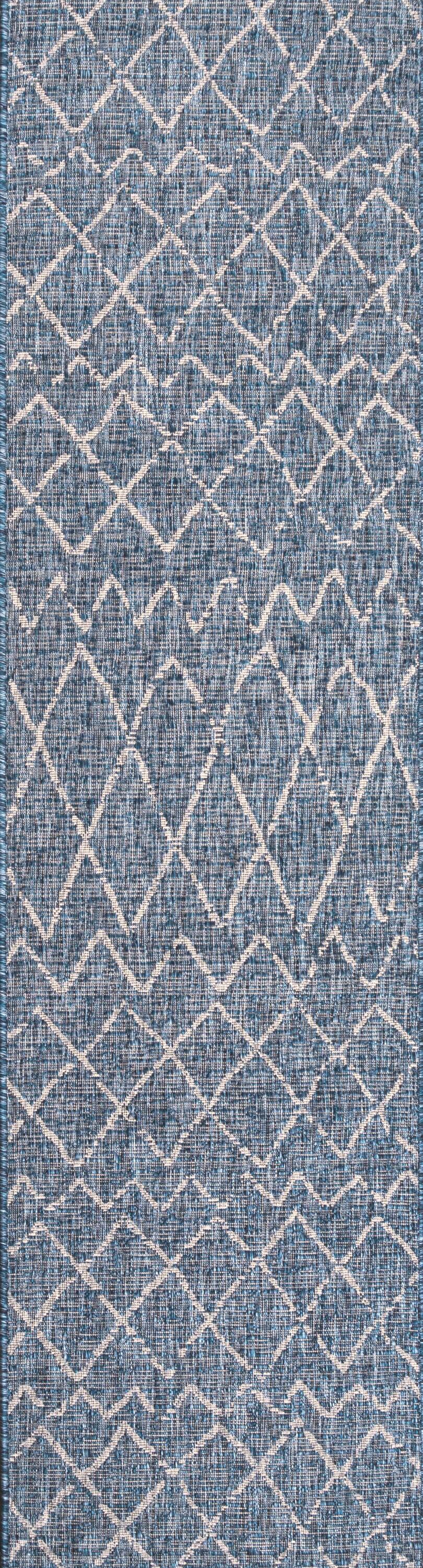 2'x8' Madaba Moroccan Trellis Indoor/Outdoor Runner Rug, Navy/Light Gray - JONATHAN Y