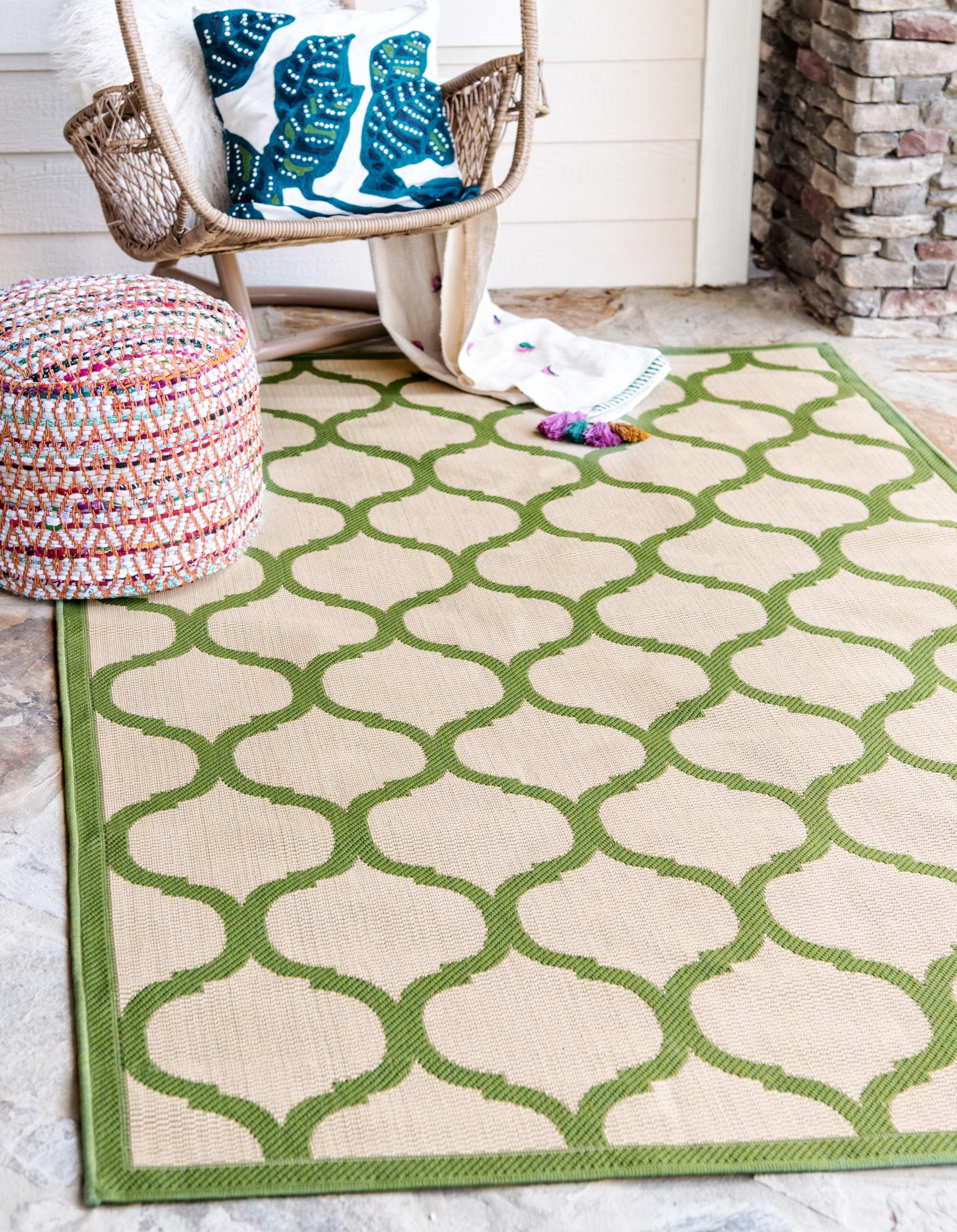 Unique Loom 6' 1 x 9' 0 Beige and Green Outdoor Trellis Moroccan Area Rug
