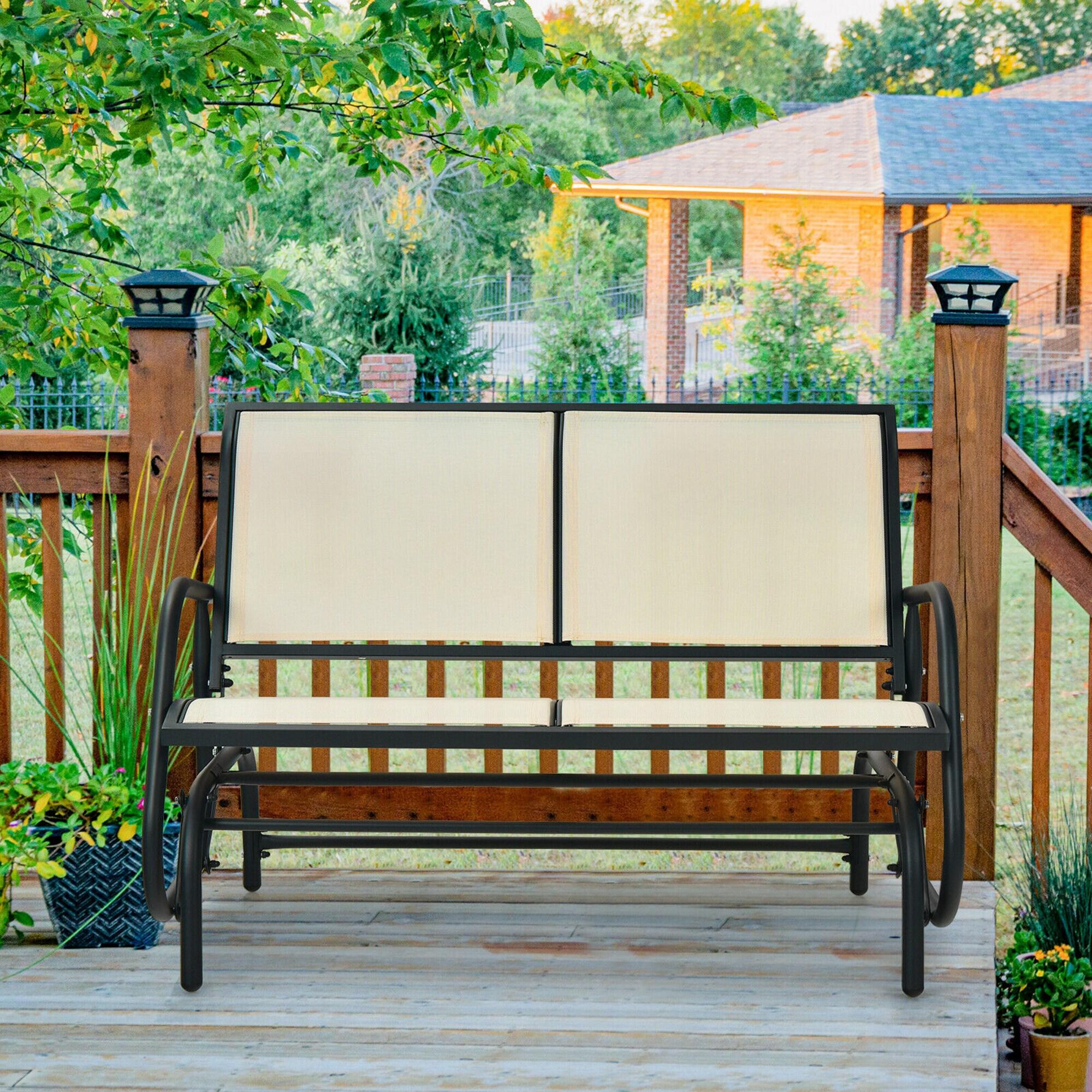 Costway Patio Swing Glider Bench Loveseat Rocking Chair Backyard Poolside Beige