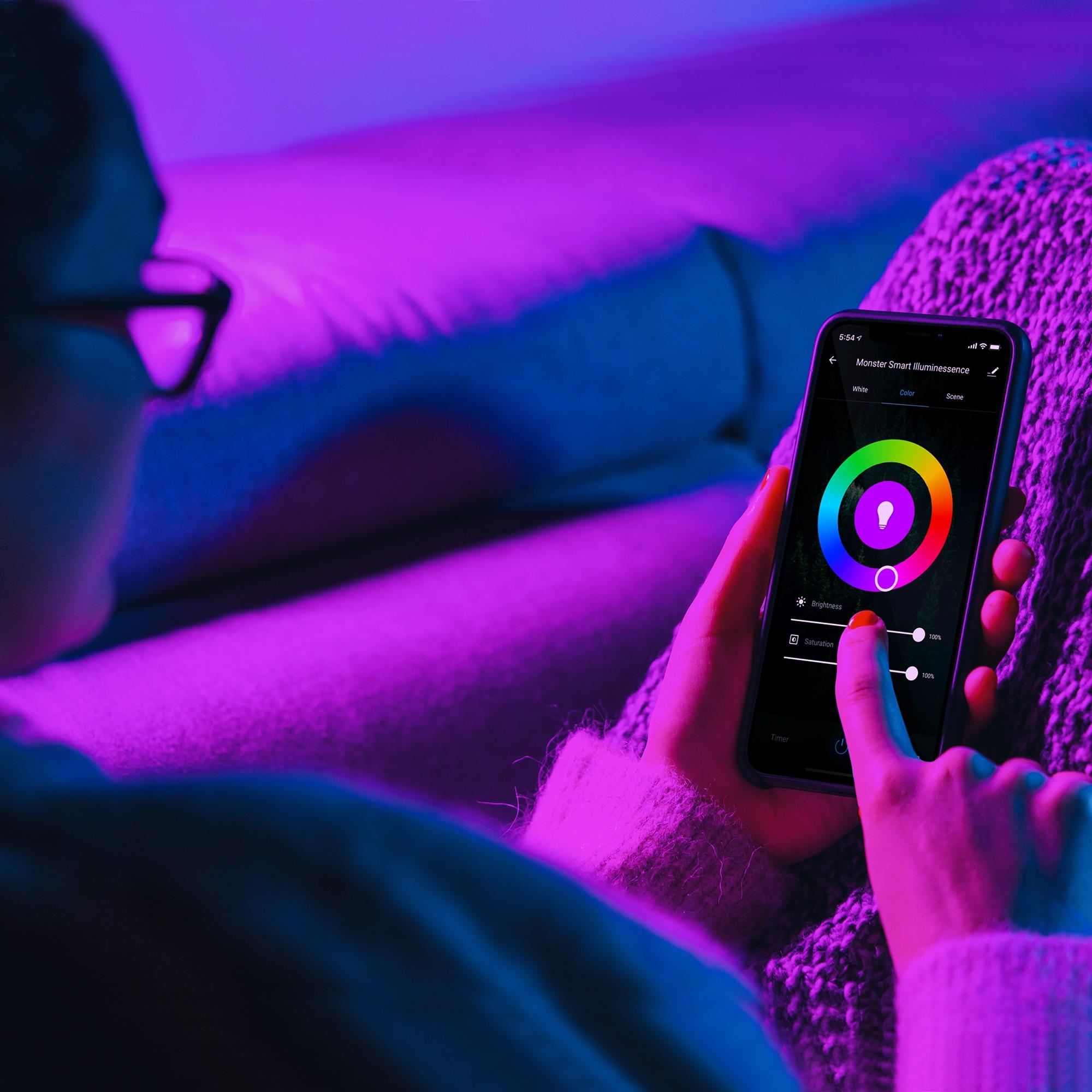 Monster LED Smart Wi-Fi Multi-Color and Warm-White LED Light Bulb, Indoor 60W, E26, A19, 1-Pack