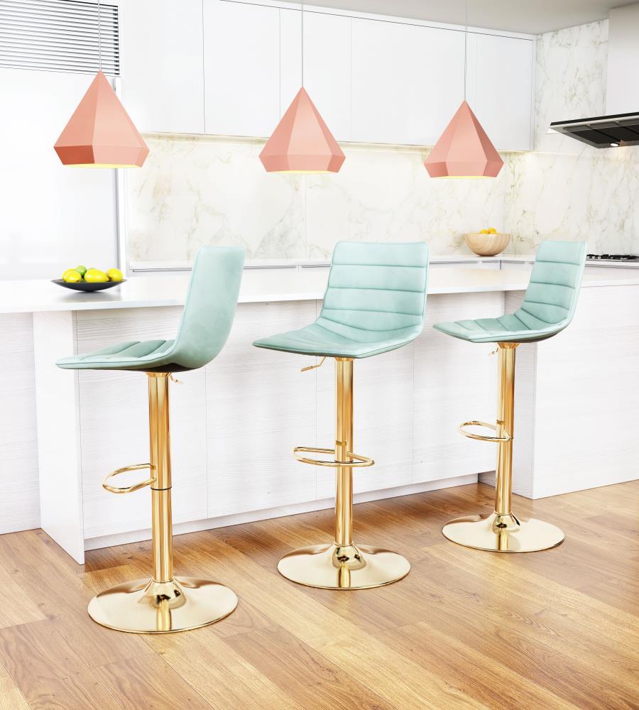 Contemporary Swivel Adjustable Bar Stool in Light Green & Gold