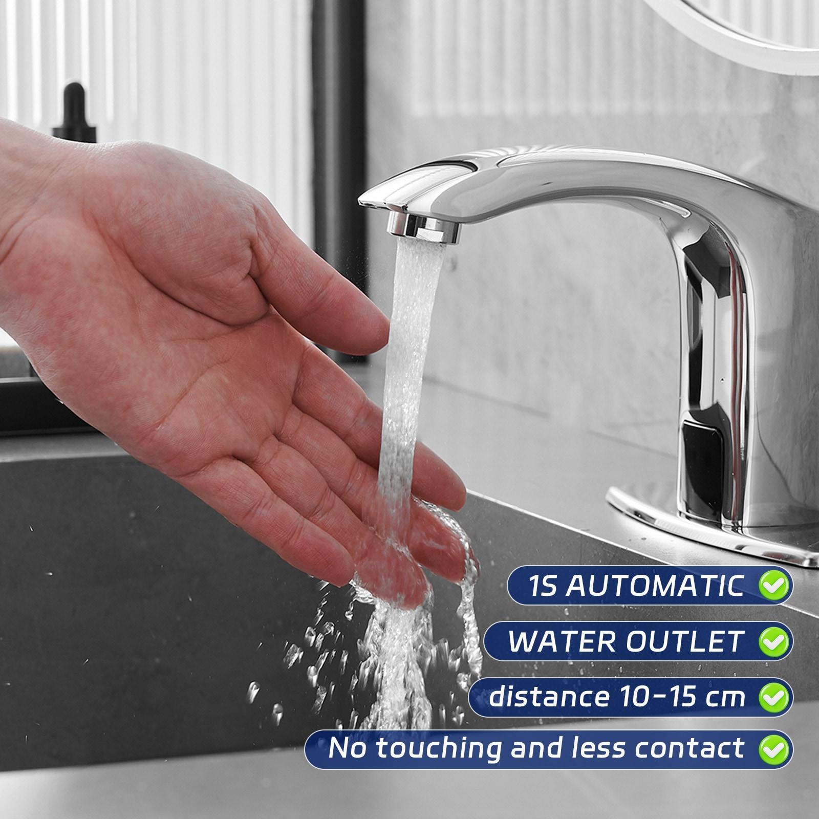 BWE Automatic Sensor Touchless Bathroom Sink Faucet With Deck Plate In Polished Chrome