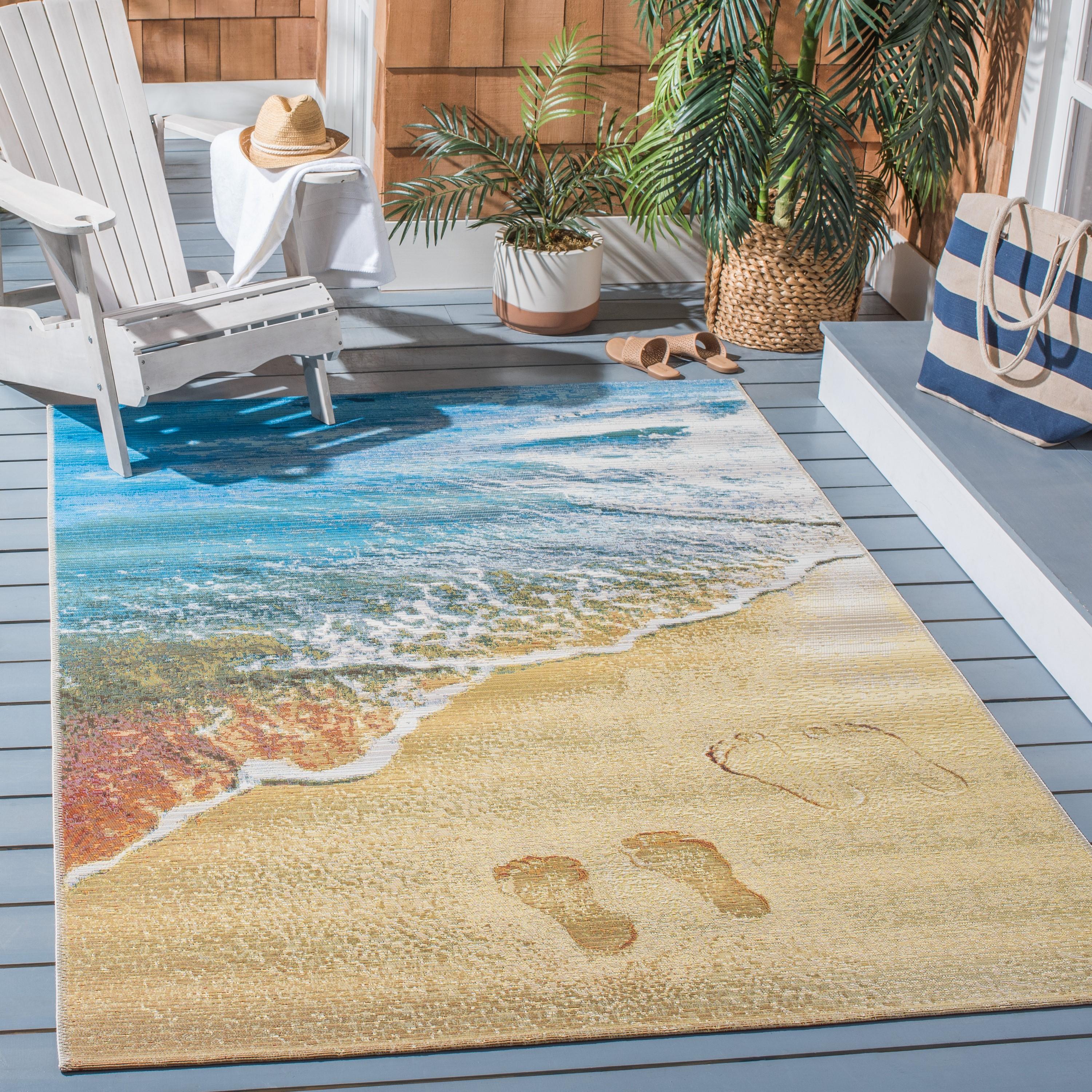 Barbados 500 BAR550 Power Loomed Indoor/Outdoor Area Rug - Gold/Blue - 6'6"x9'4" - Safavieh