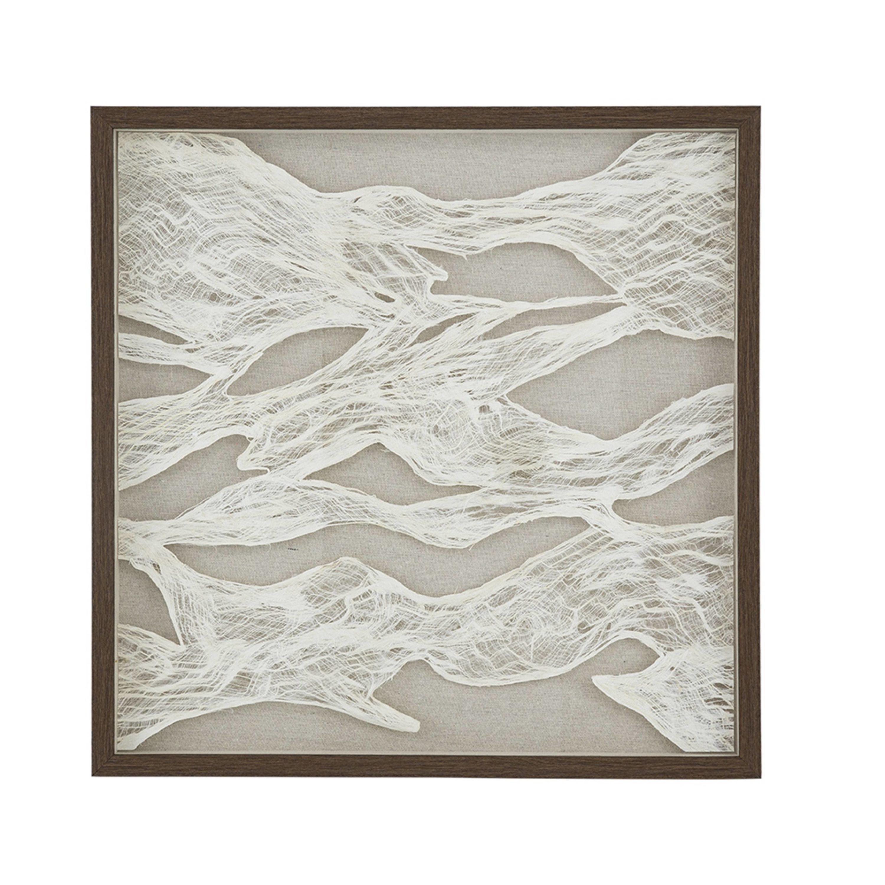 23.6" Square White and Beige Abstract Paper Wall Art with Wood Frame