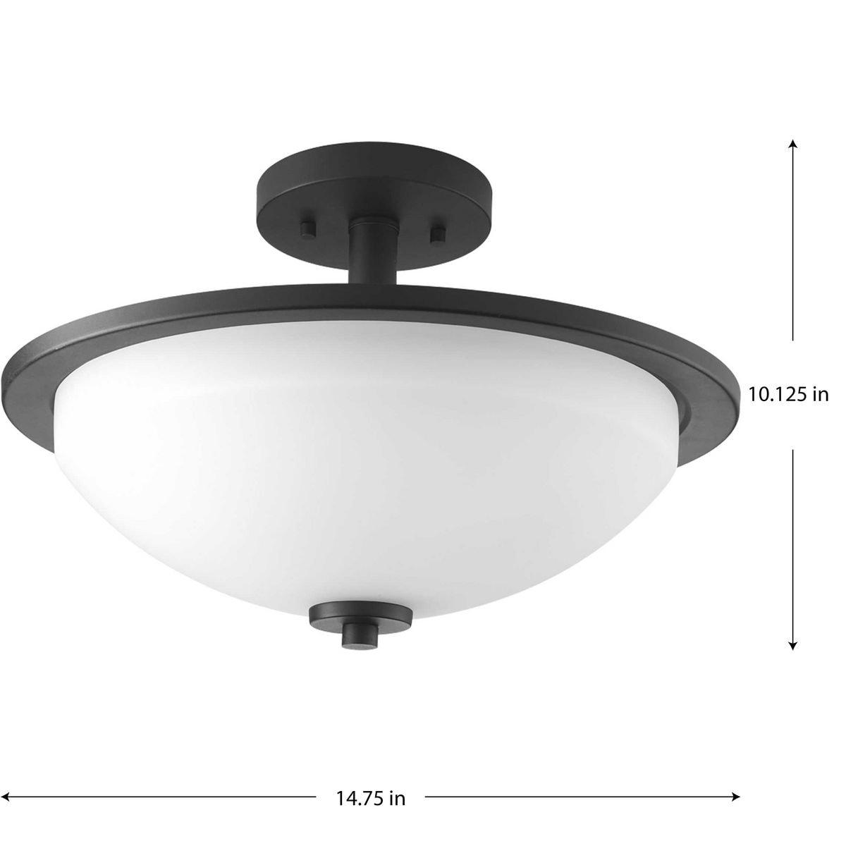 Progress Lighting Replay 2-Light Semi-Flush Ceiling Light, Black Finish, White Glass Shade
