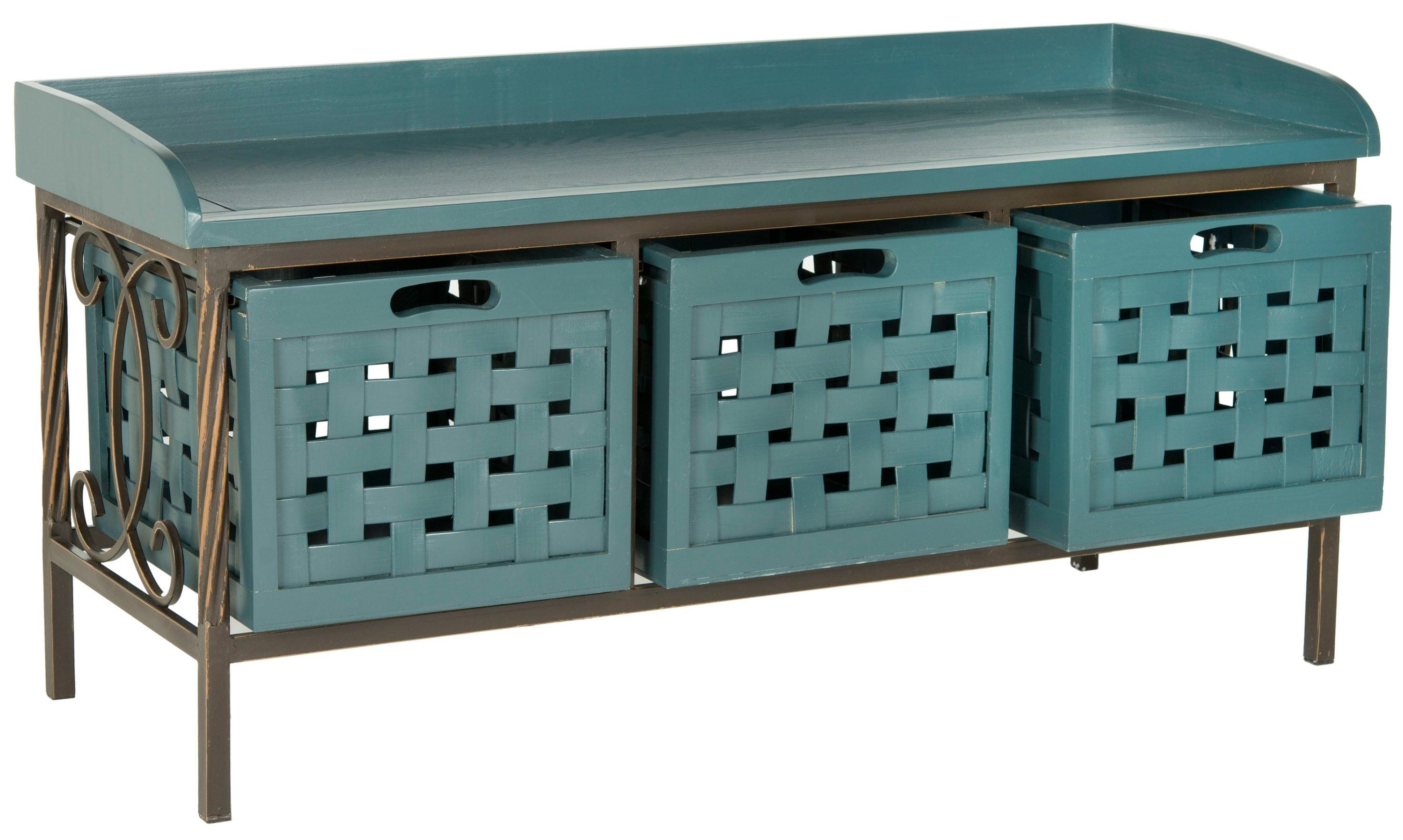 Isaac 3 Drawer Wooden Storage Bench - Teal - Safavieh