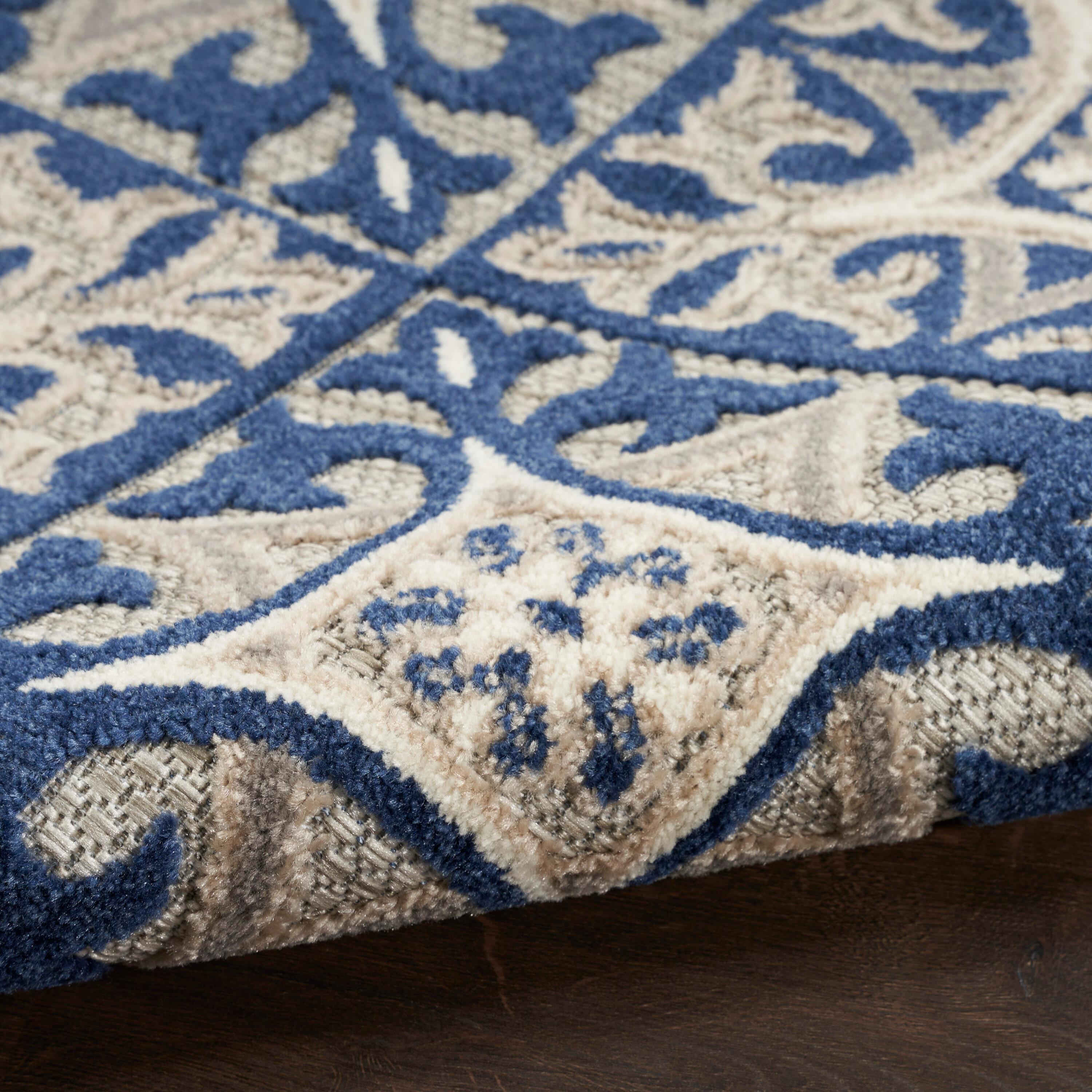 Nourison Aloha Modern Mosaic Flatweave High-Low Indoor Outdoor Area Rug Blue 9' x 12'