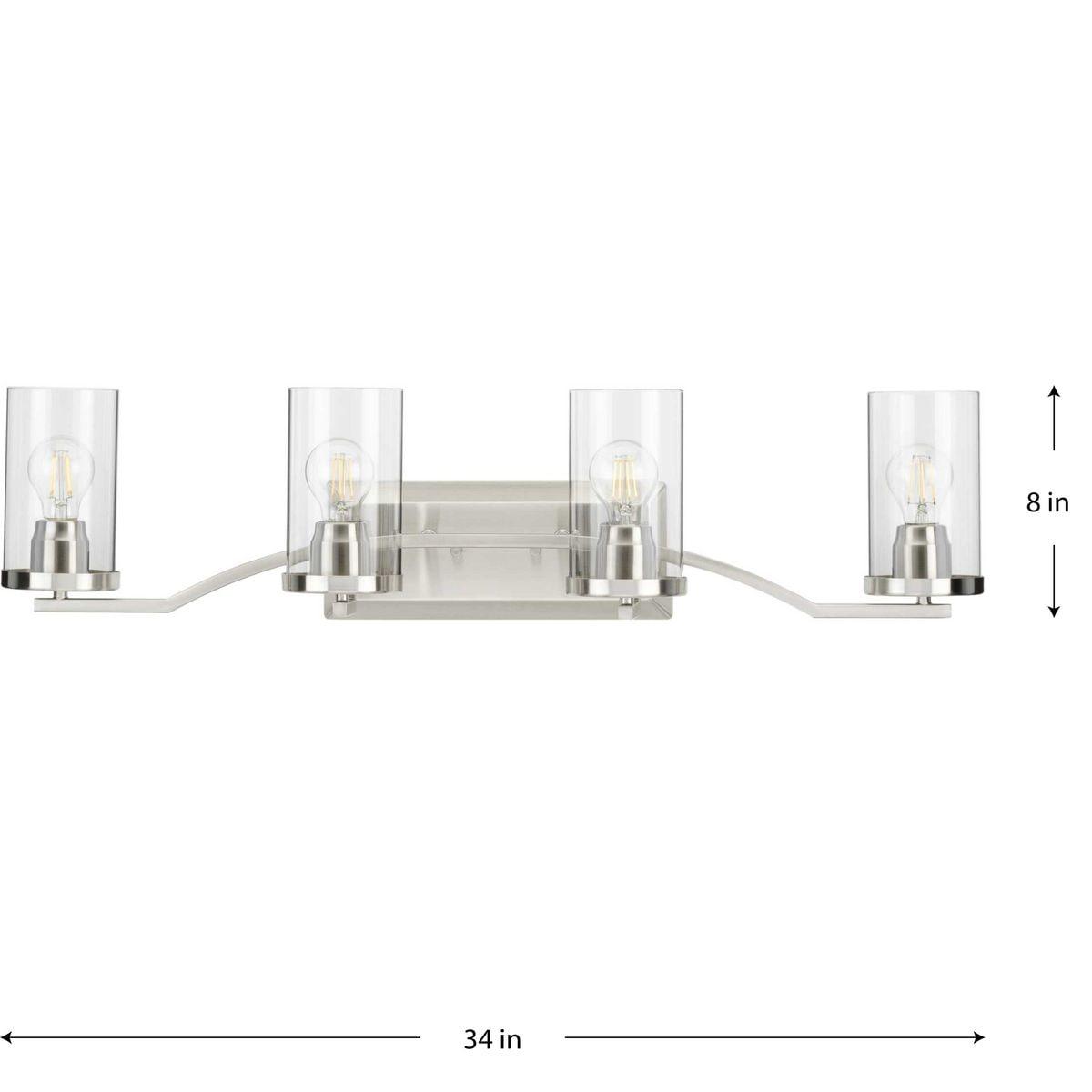 Progress Lighting Lassiter 4-Light Bath Light, Brushed Nickel, Clear Glass Shades