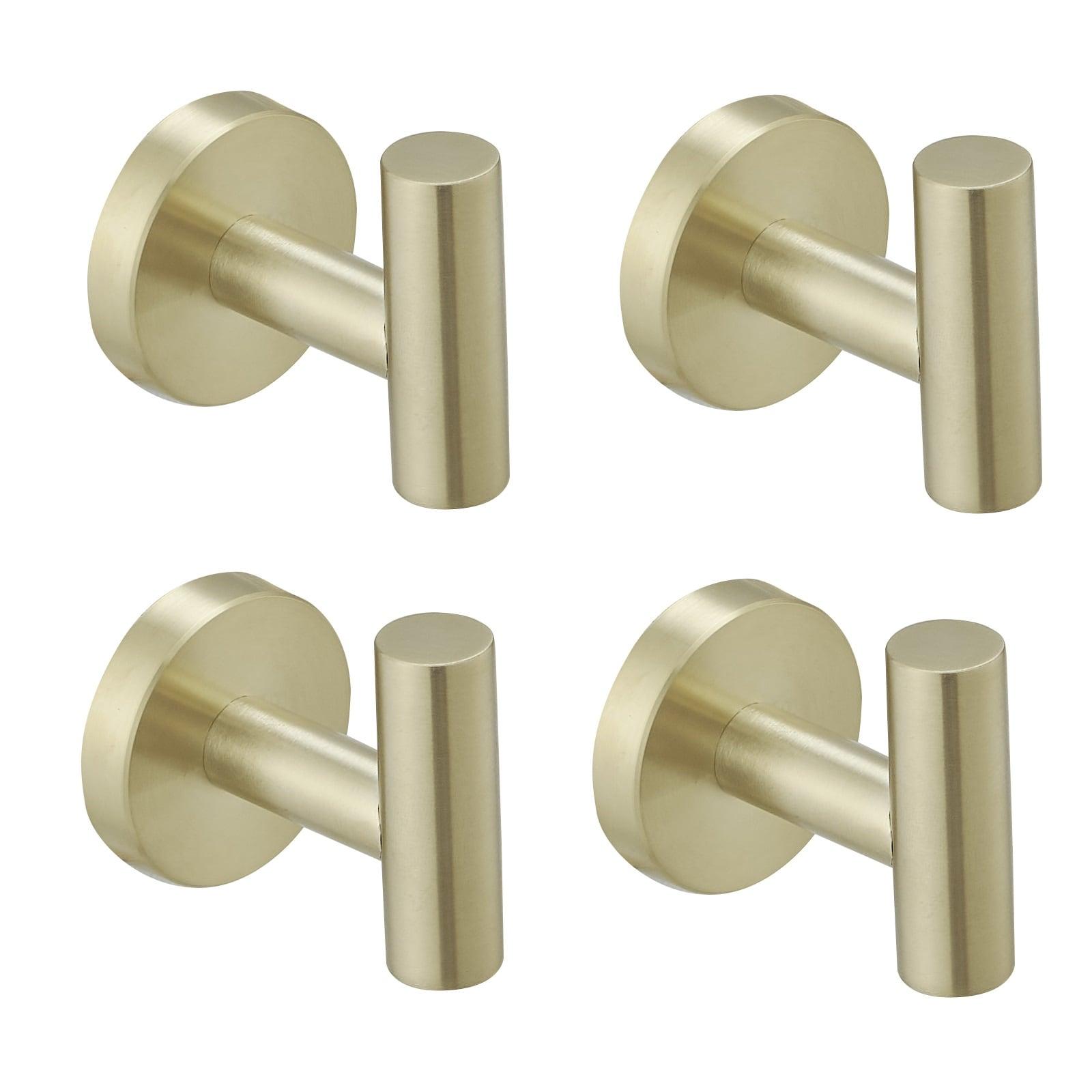 BWE 4-Pieces Round Shape J-Hook Robe Towel Hook Wall Mount Bathroom Storage Modern in Brushed Gold