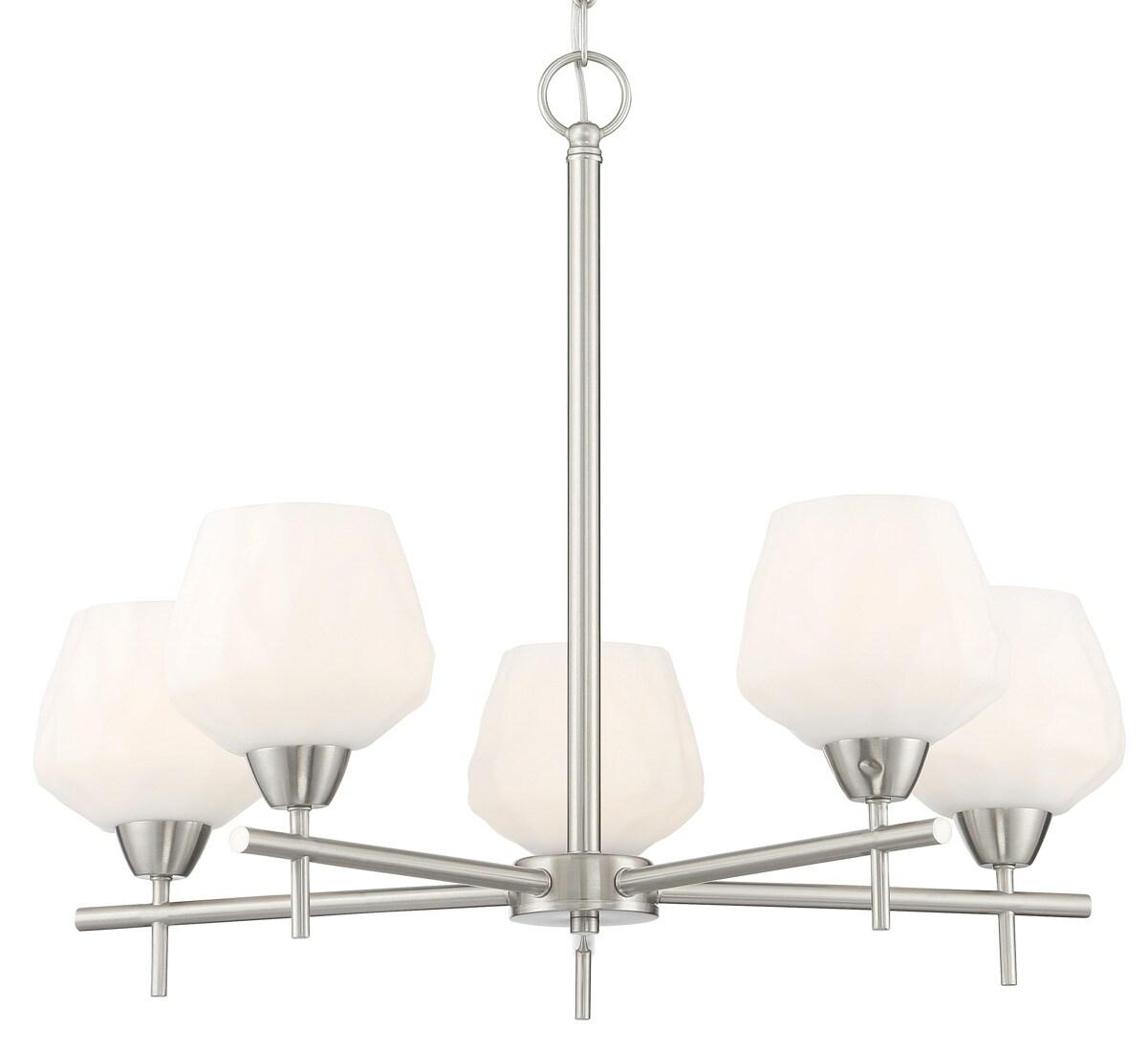 Sleek Brushed Nickel 5-Light Chandelier with Etched Opal Glass Shades