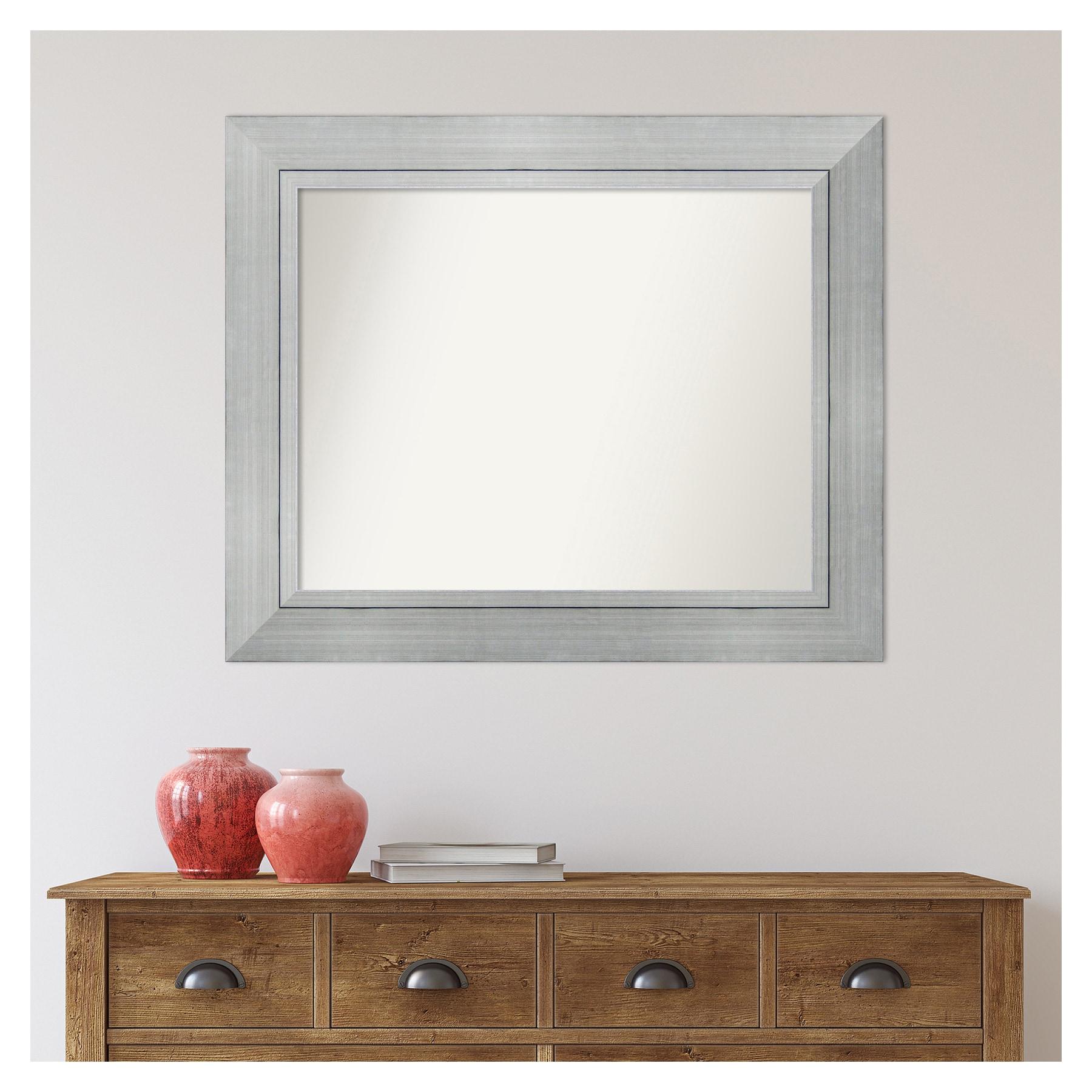35" x 29" Non-Beveled Romano Silver Wood Wall Mirror - Amanti Art: Modern Rectangle, Includes Mounting Hardware