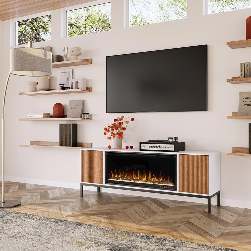 Modern Ember Emory Smart Electric Fireplace Tv Stand | 42” Firebox Heater | With Wi-fi App