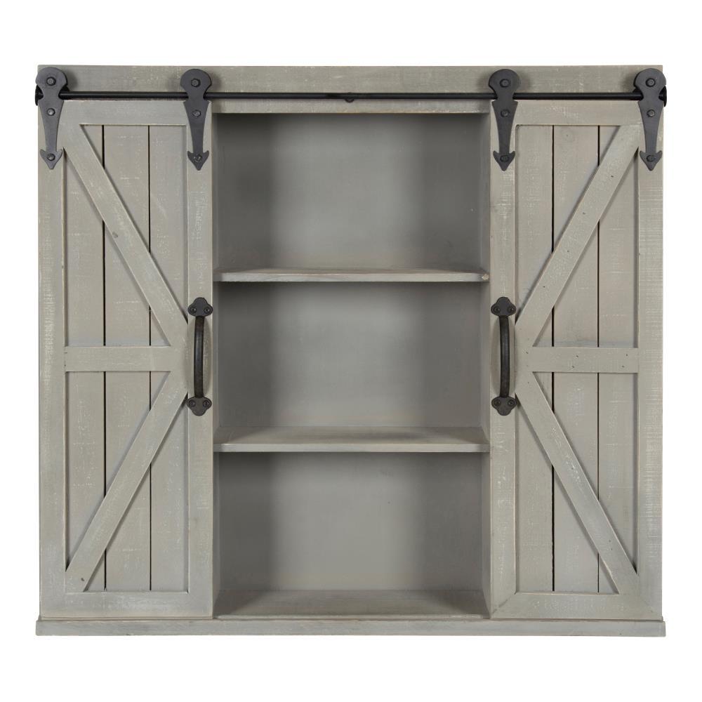 Kate and Laurel Cates Wood Wall Storage Cabinet with Two Sliding Barn Doors, Rustic Gray