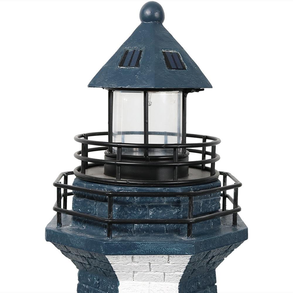 Longshore Tides Caudillo Striped Resin Solar Resin Outdoor LED Lighthouse Statue