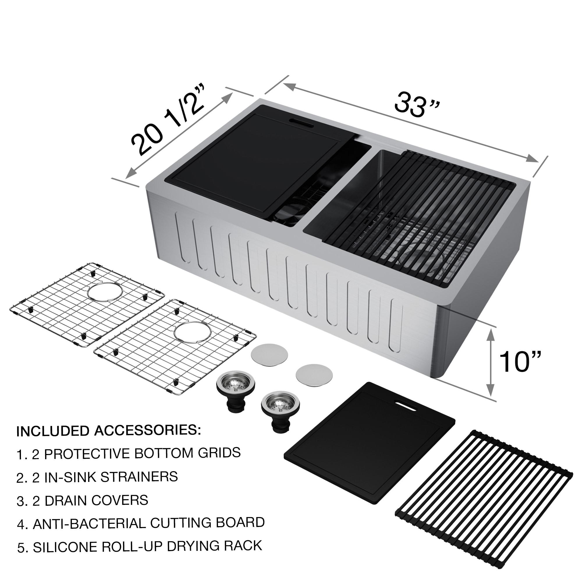 Oxford 33" L x 21" W Double Basin Farmhouse Stainless Steel Kitchen Sink Workstation & Accessories