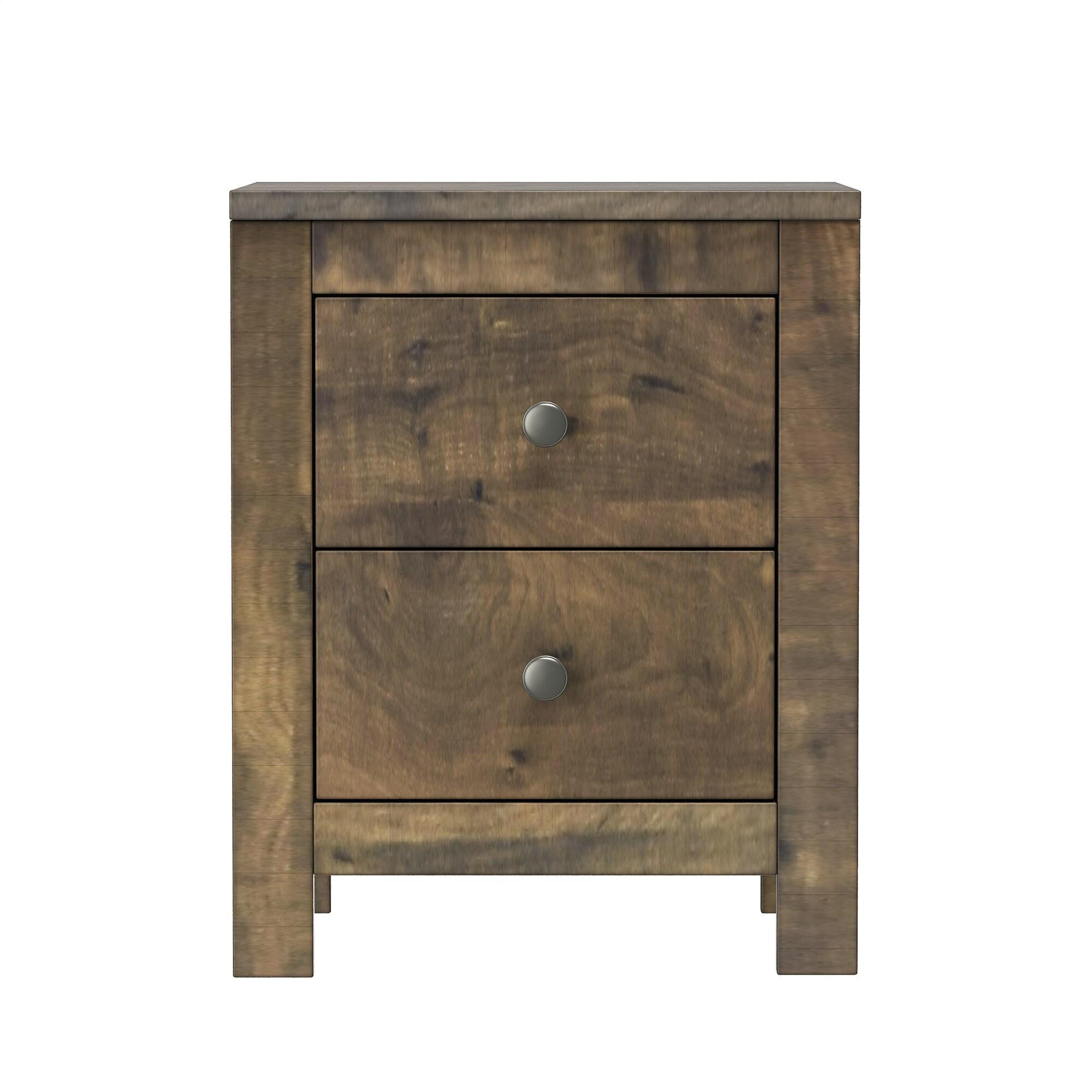 Rustic Walnut Wood Nightstand Set with Two Drawers
