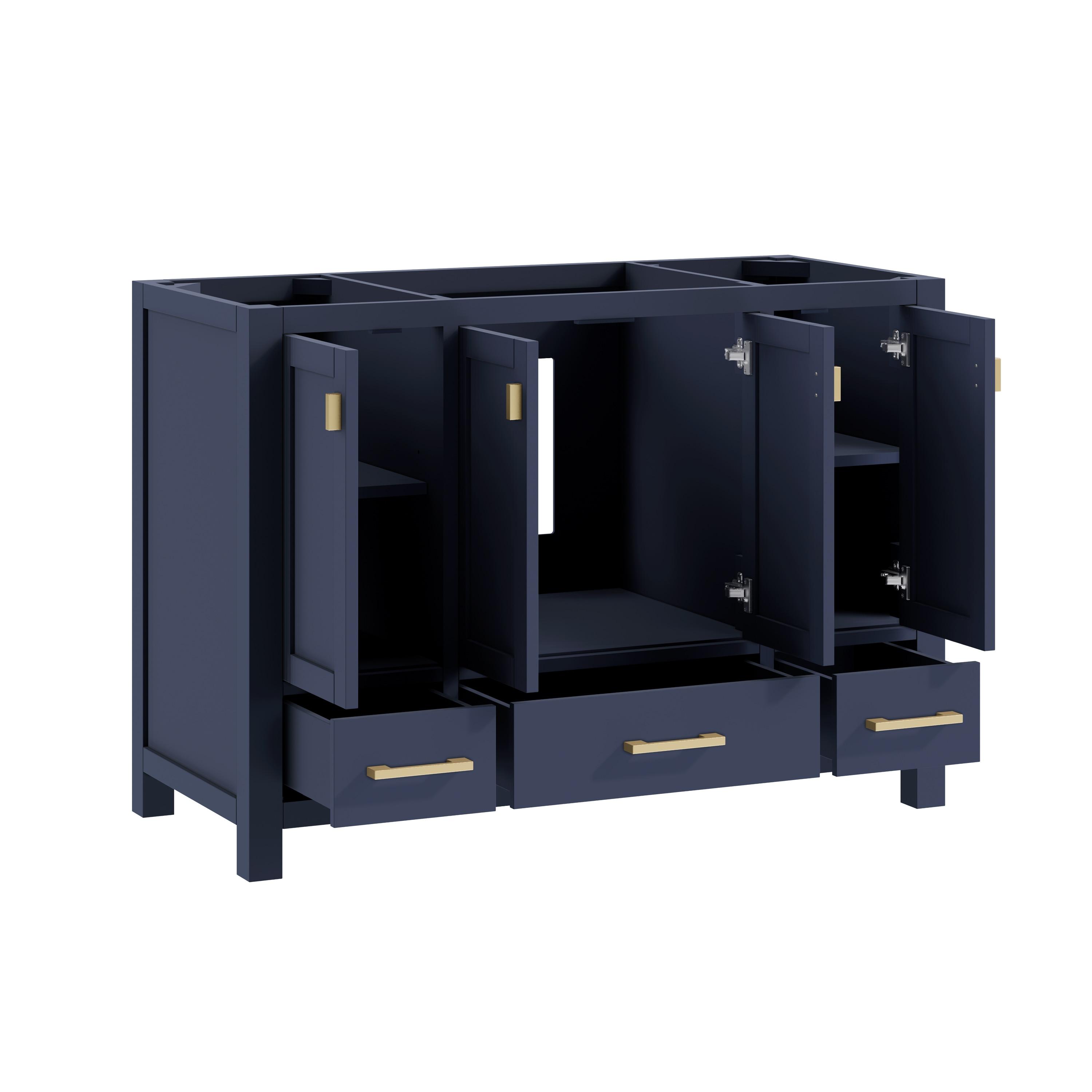 Navy Blue Solid Wood Single Sink Vanity with Stone Top
