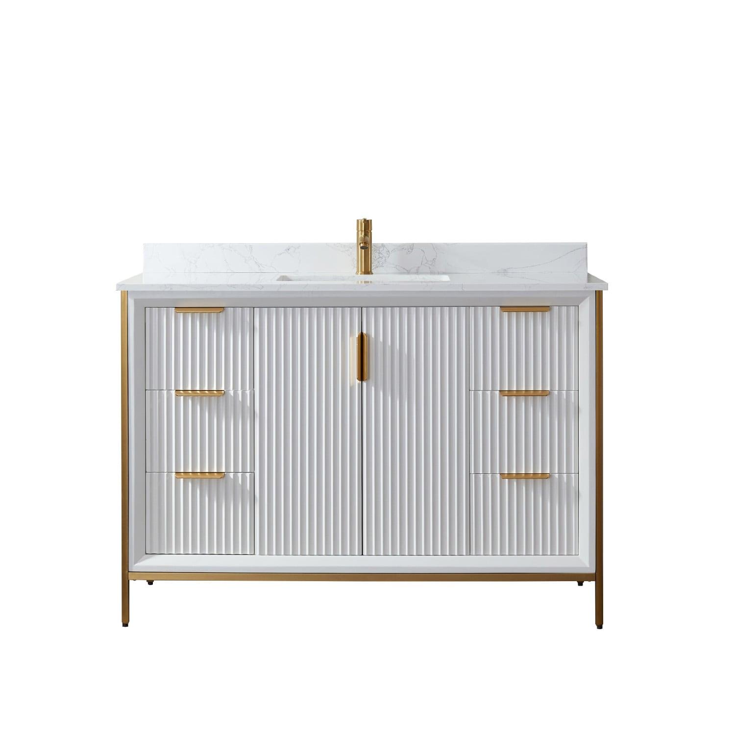 Vinnova Granada 48" White Faux Stone Top Single Vanity in White No Mirror