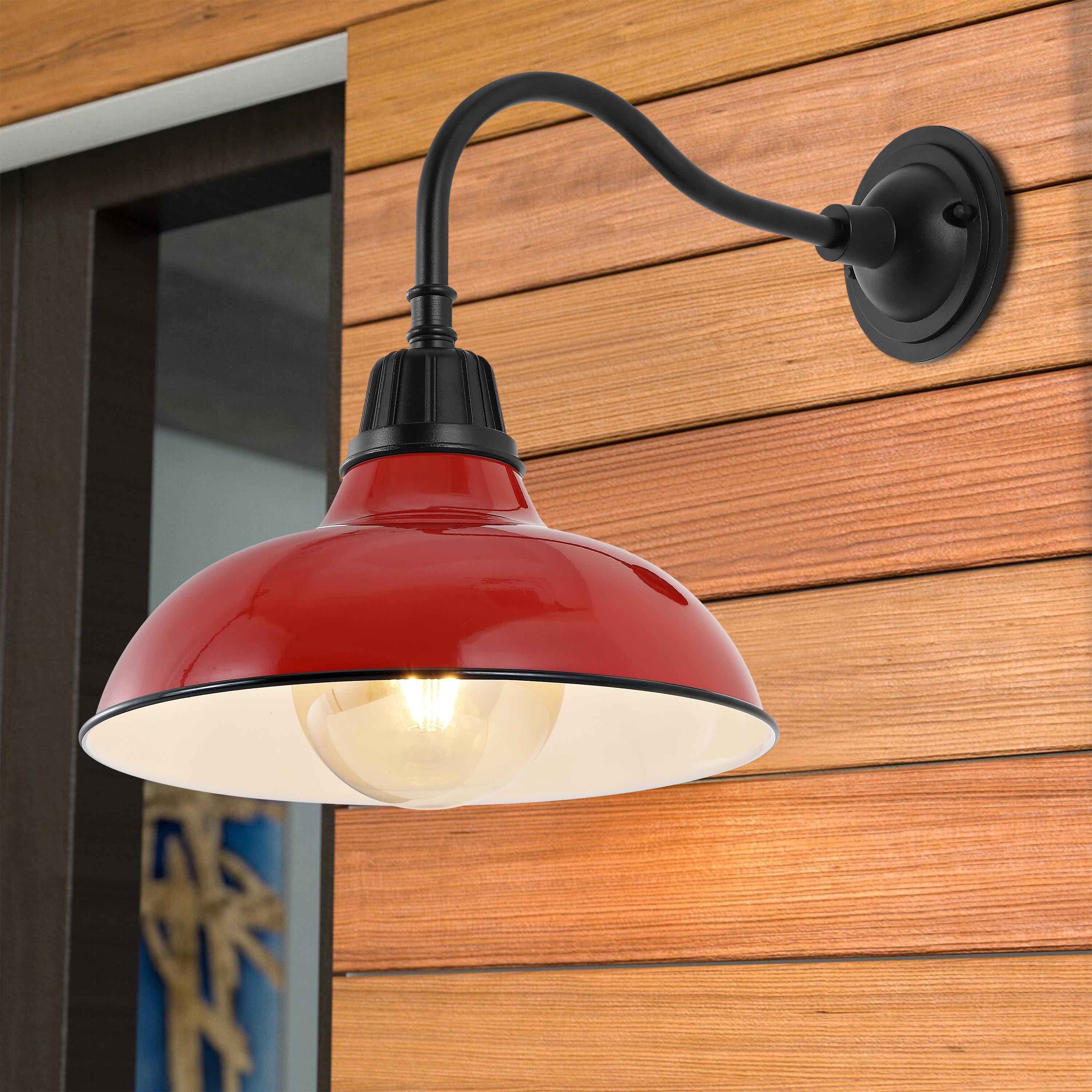 Aurora 12.25" 1-Light Farmhouse Industrial Indoor/Outdoor Iron LED Gooseneck Arm Outdoor Sconce, Red