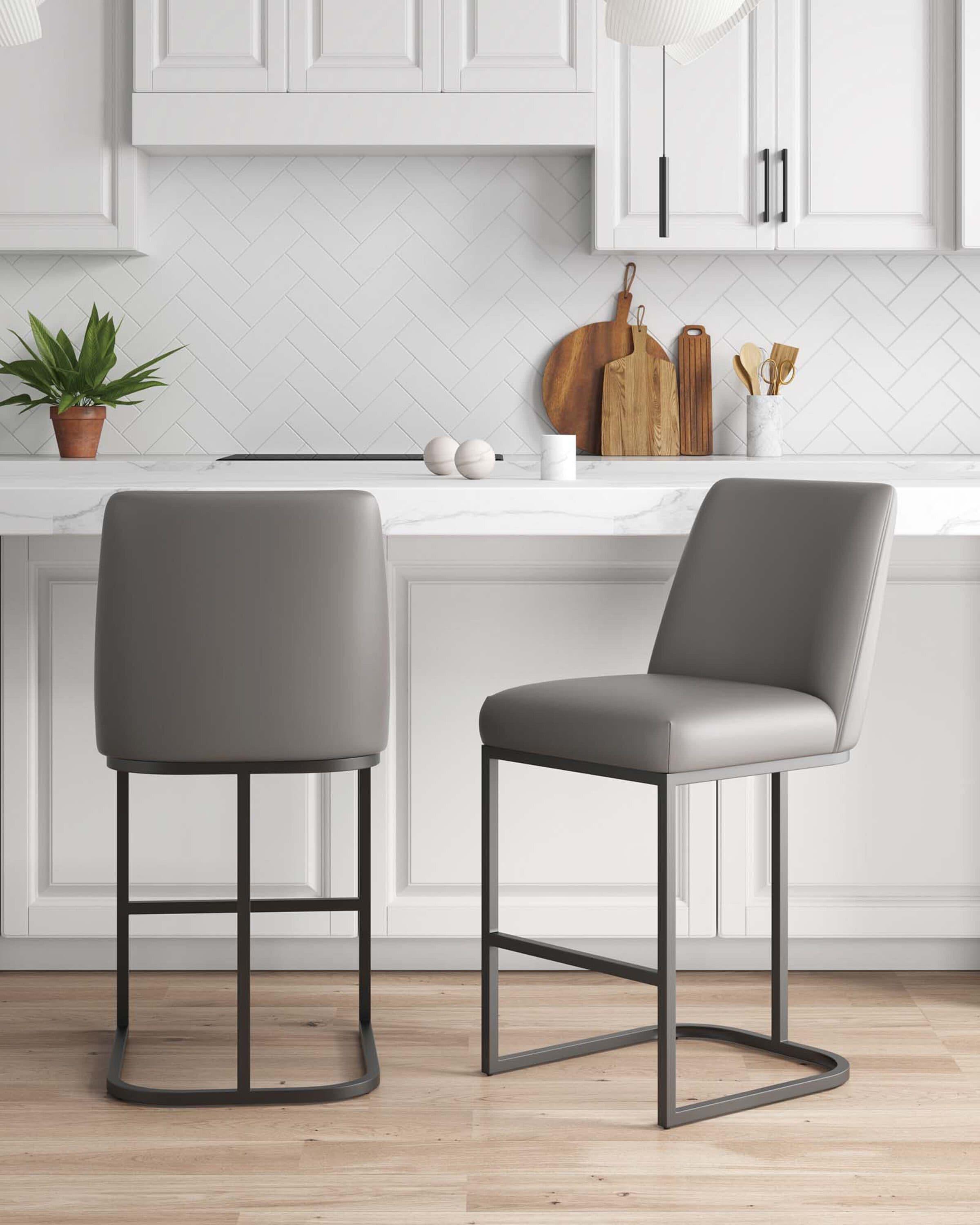 Manhattan Comfort Set of 2 Serena Leatherette Upholstered Metal Counter Height Barstools: Padded Back, Footrest