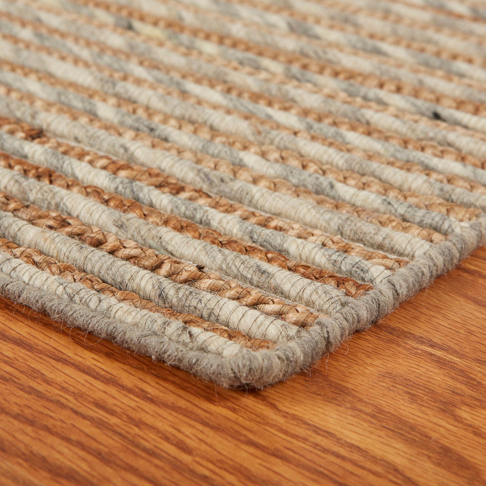 Eco-Friendly Dark Gray Striped Wool Blend 5' x 7' Area Rug