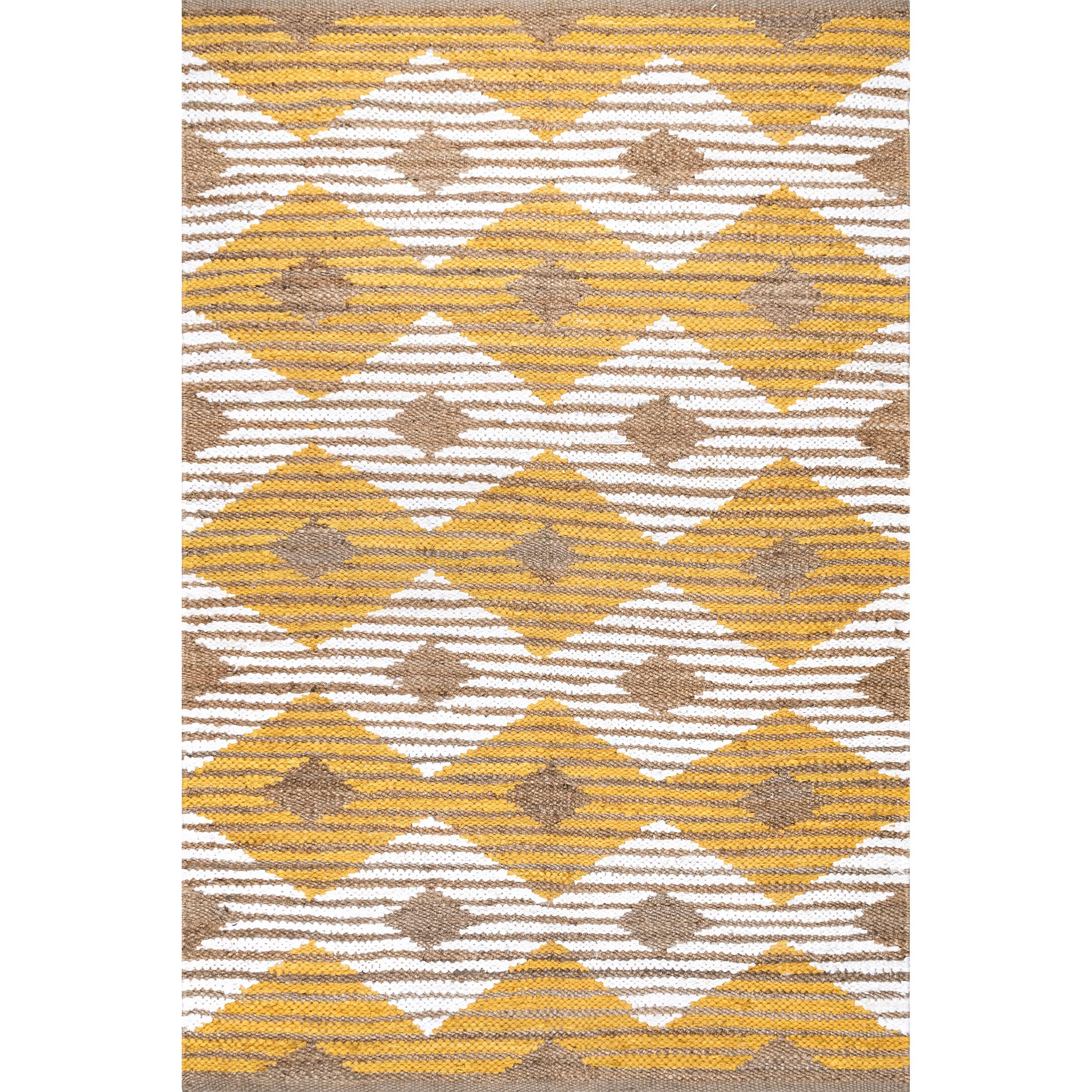 nuLOOM Hand Braided Marla Denim And Jute Diamonds Area Rug, 3' x 5', Yellow
