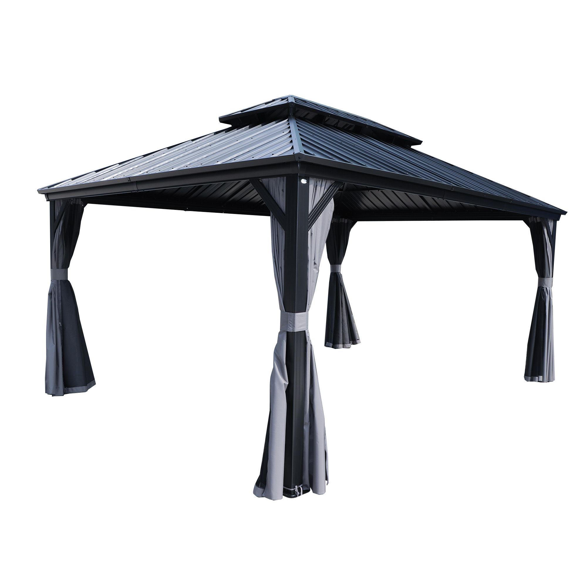 Kozyard Kozyard Caesar Gray Double Roof Hardtop Gazebo with Privacy Curtain and Mosquito Netting