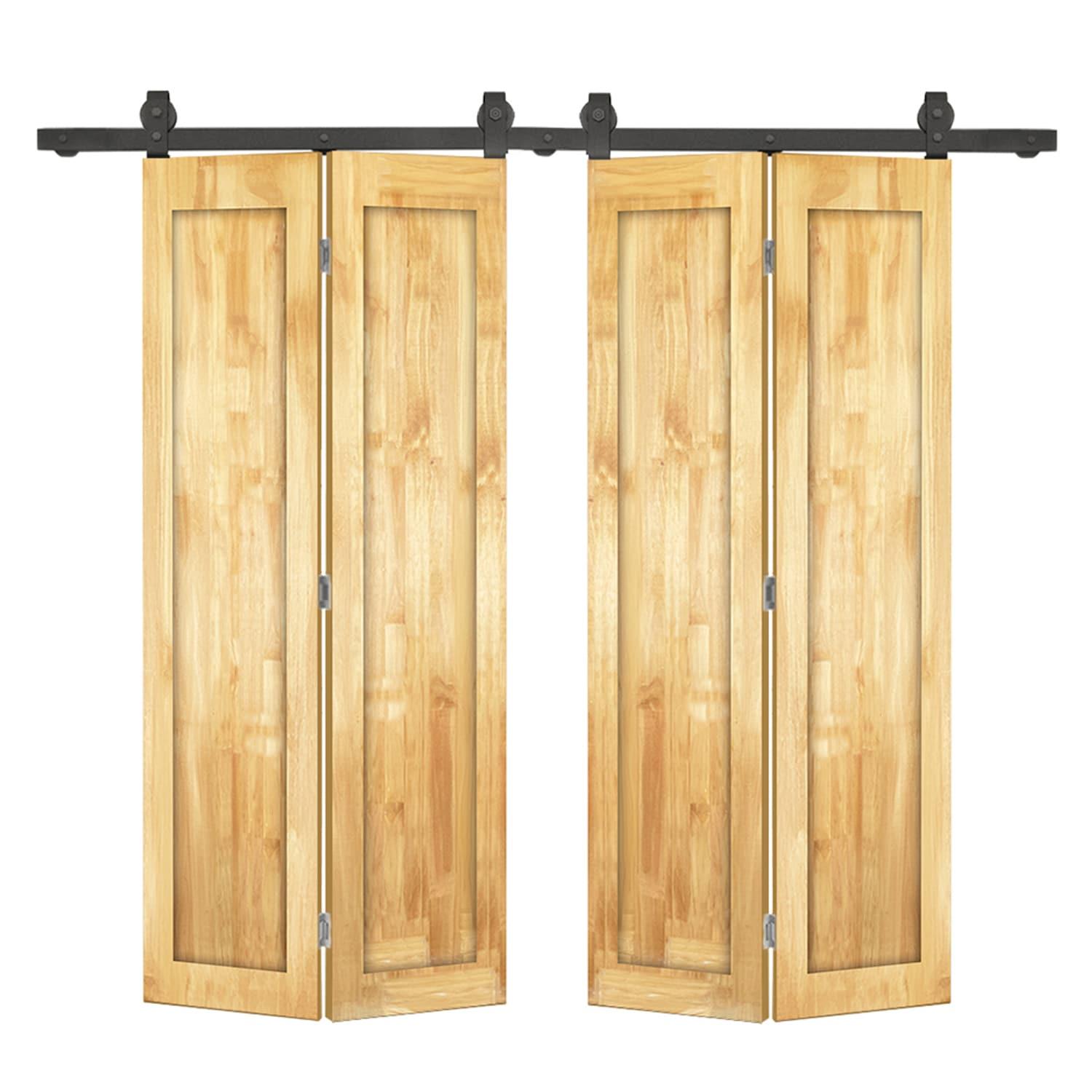 Calhome 1 Panel Shaker Pine Wood Double Bi-Fold Door with Sliding Barn Door Hardware Kit