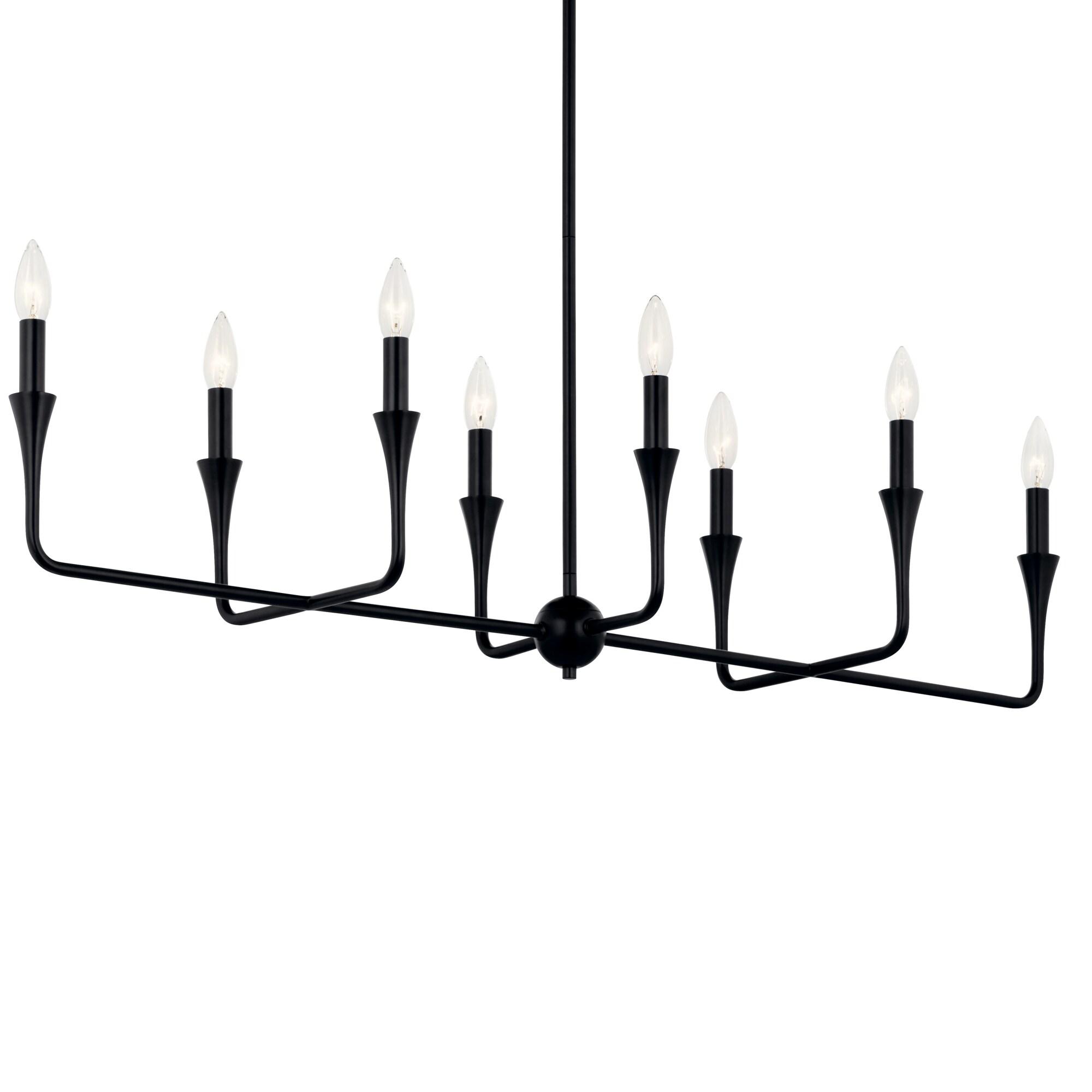 KICHLER Alvaro 8-Light Linear Chandelier, Soft Modern Light in Black, for Dining Room or Kitchen (24.25" x 11.5" x 45.5"), 52693BK