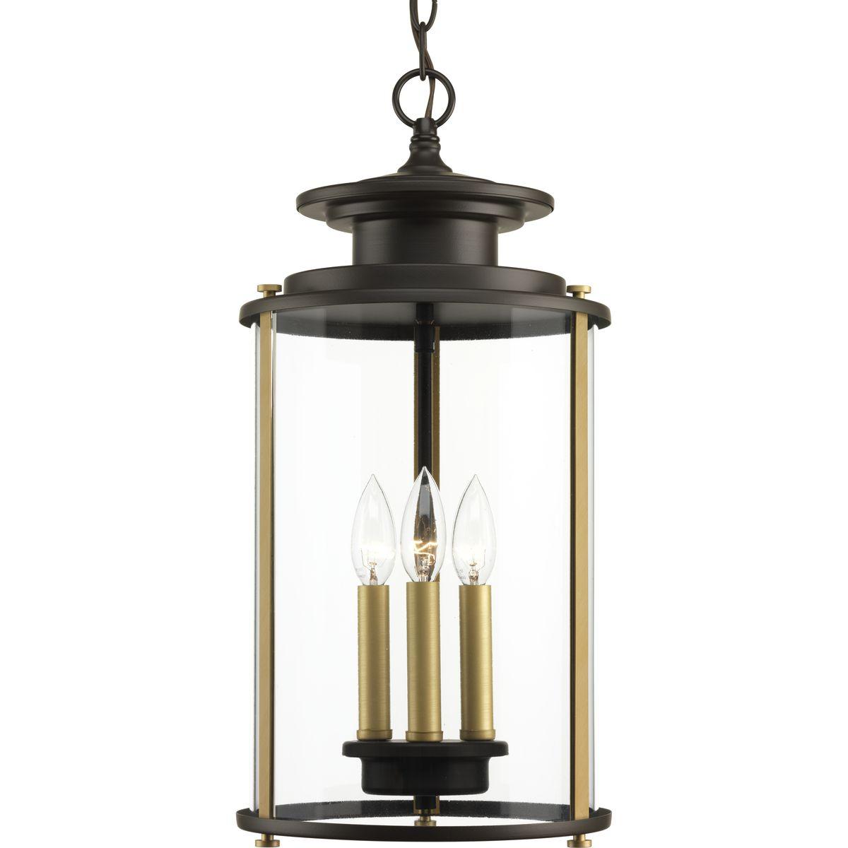 Progress Lighting Squire 3-Light Hanging Lantern, Antique Bronze, Clear Glass Shade