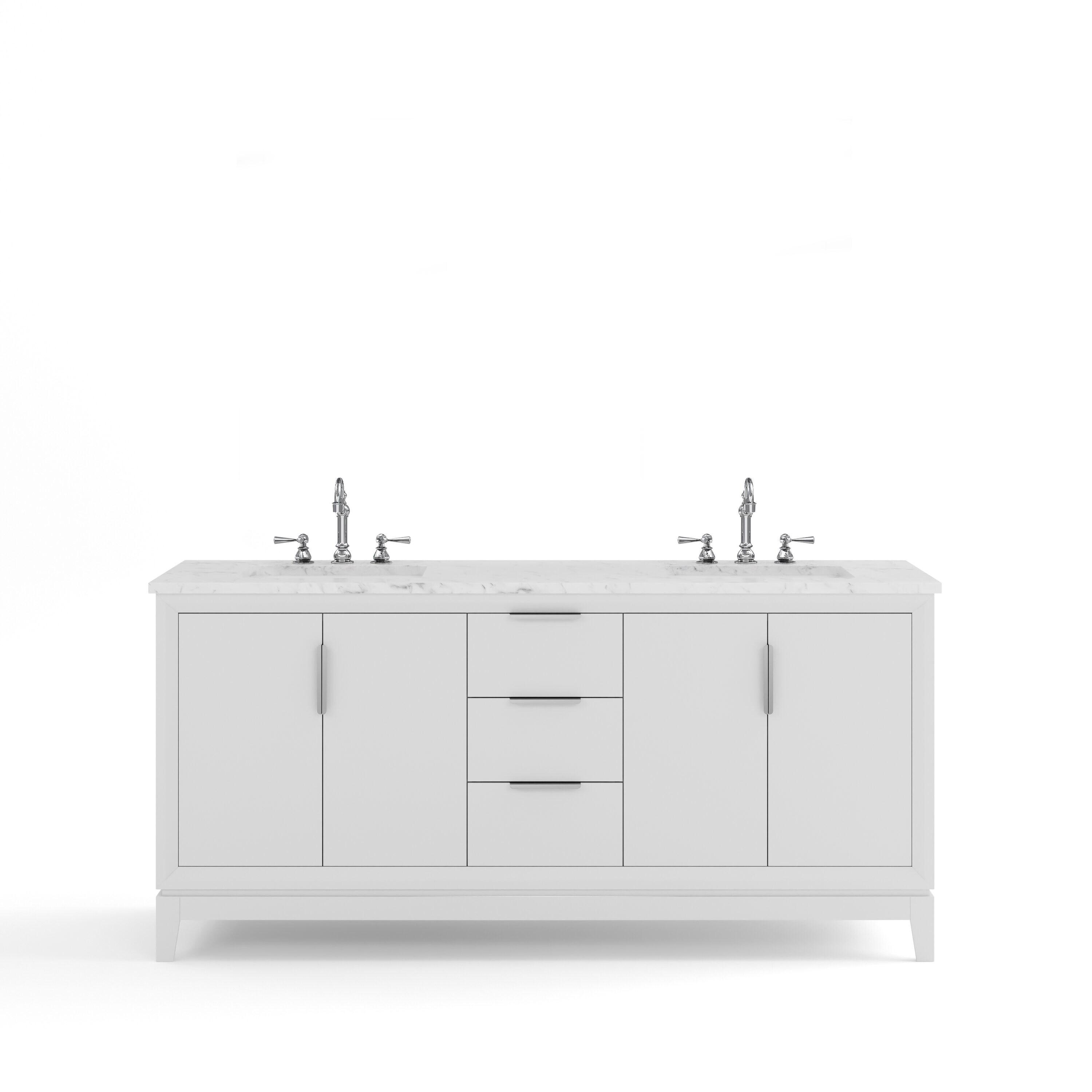 Water Creation Elizabeth 72" Wood Double Bathroom Vanity in White/Chrome