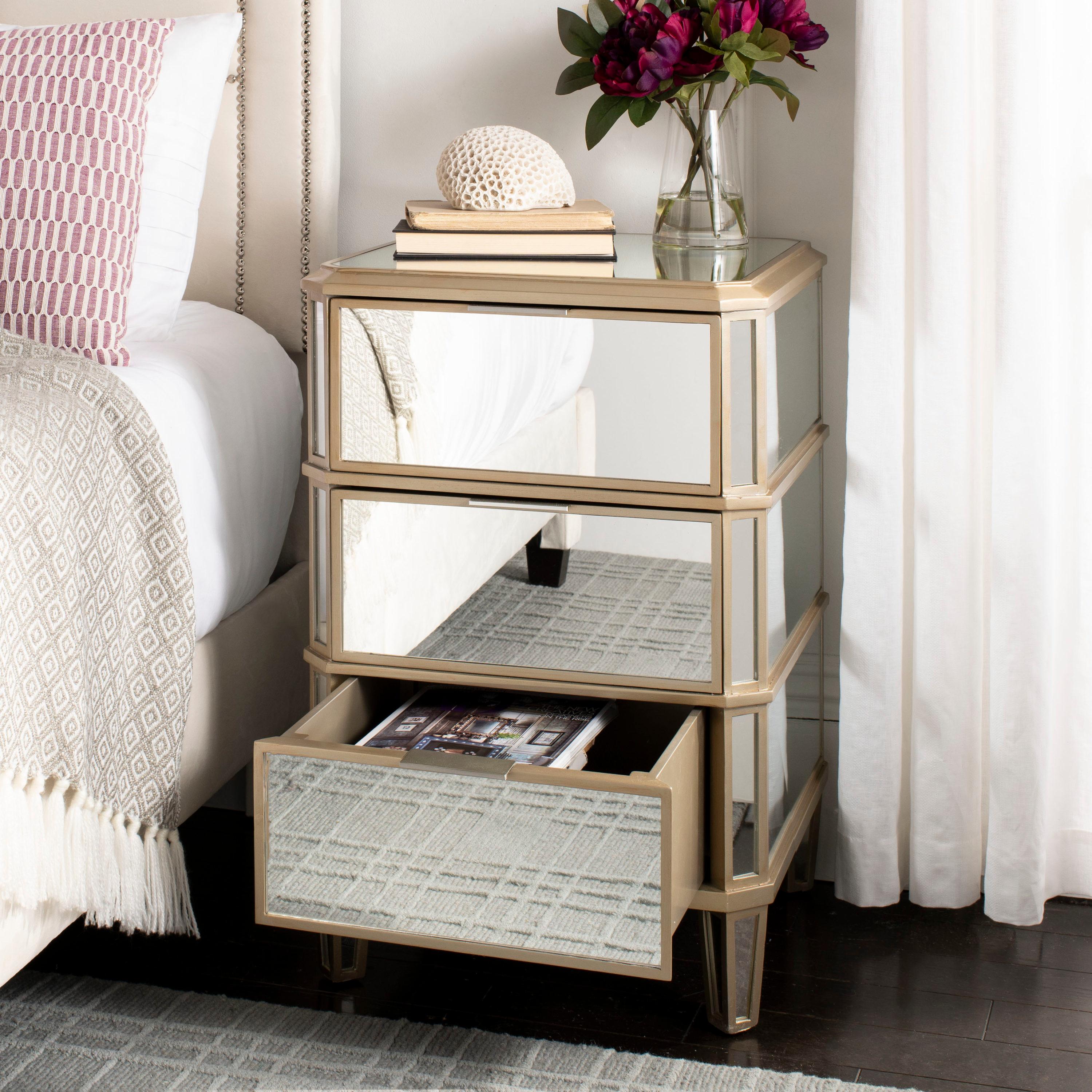 Giana 3 Drawer Mirrored Nightstand - Mirror - Safavieh.