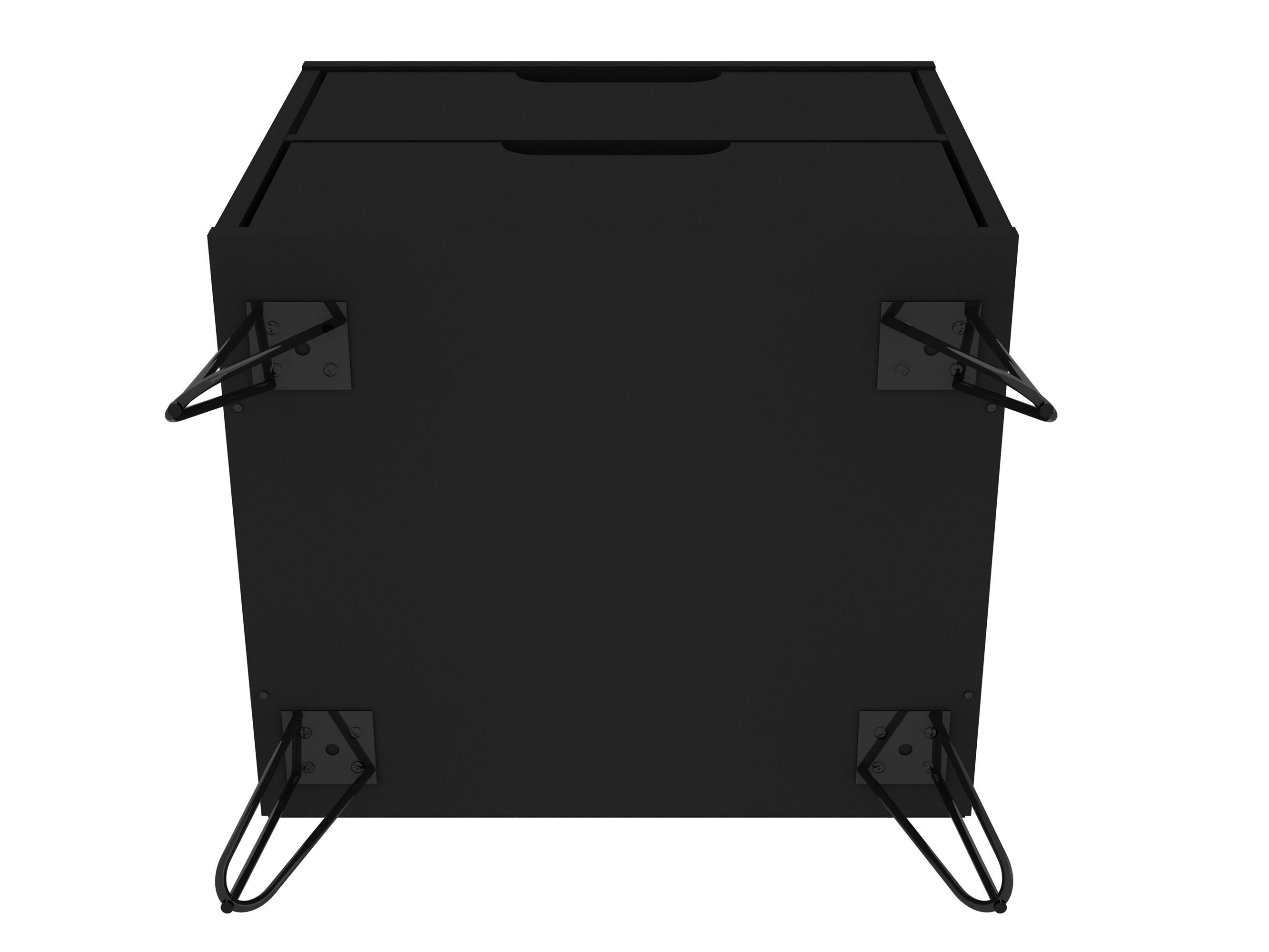 Set of 2 Rockefeller 2 Drawer Nightstands Black - Manhattan Comfort: Modern Bedside Storage Furniture