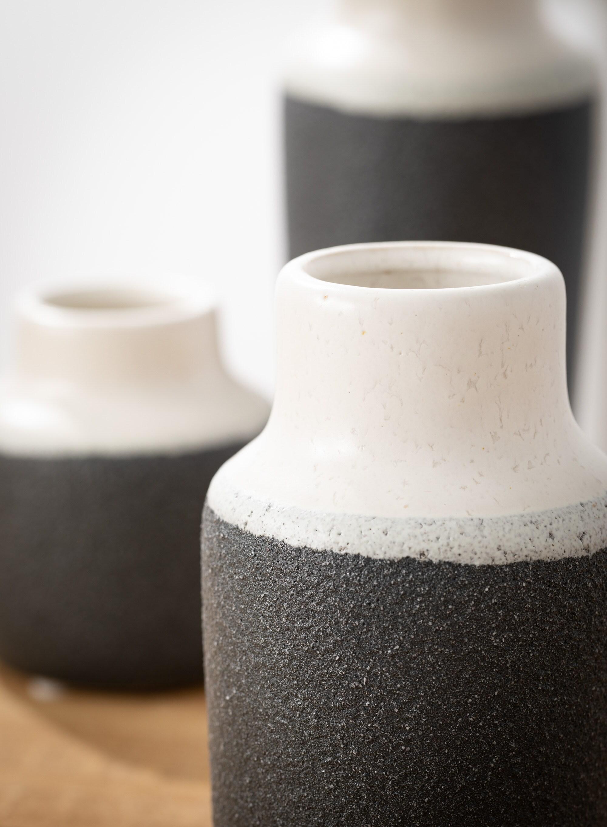 Sullivans Set of 3 Ceramic Vase 7"H, 5.25"H & 3.75"H White and Black