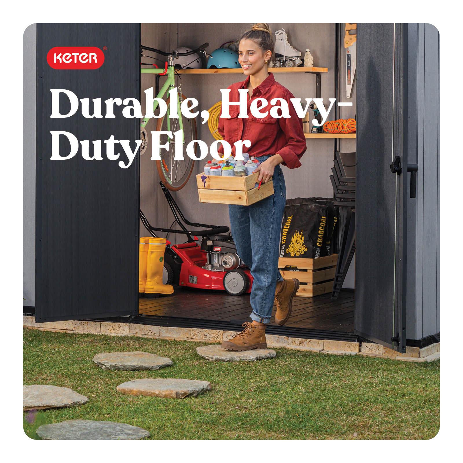 Keter Keter Artisan 9x7 ft. Modern Durable Resin Outdoor Storage Shed With Floor and Double Doors for Garden Patio Furniture and Tools, Grey