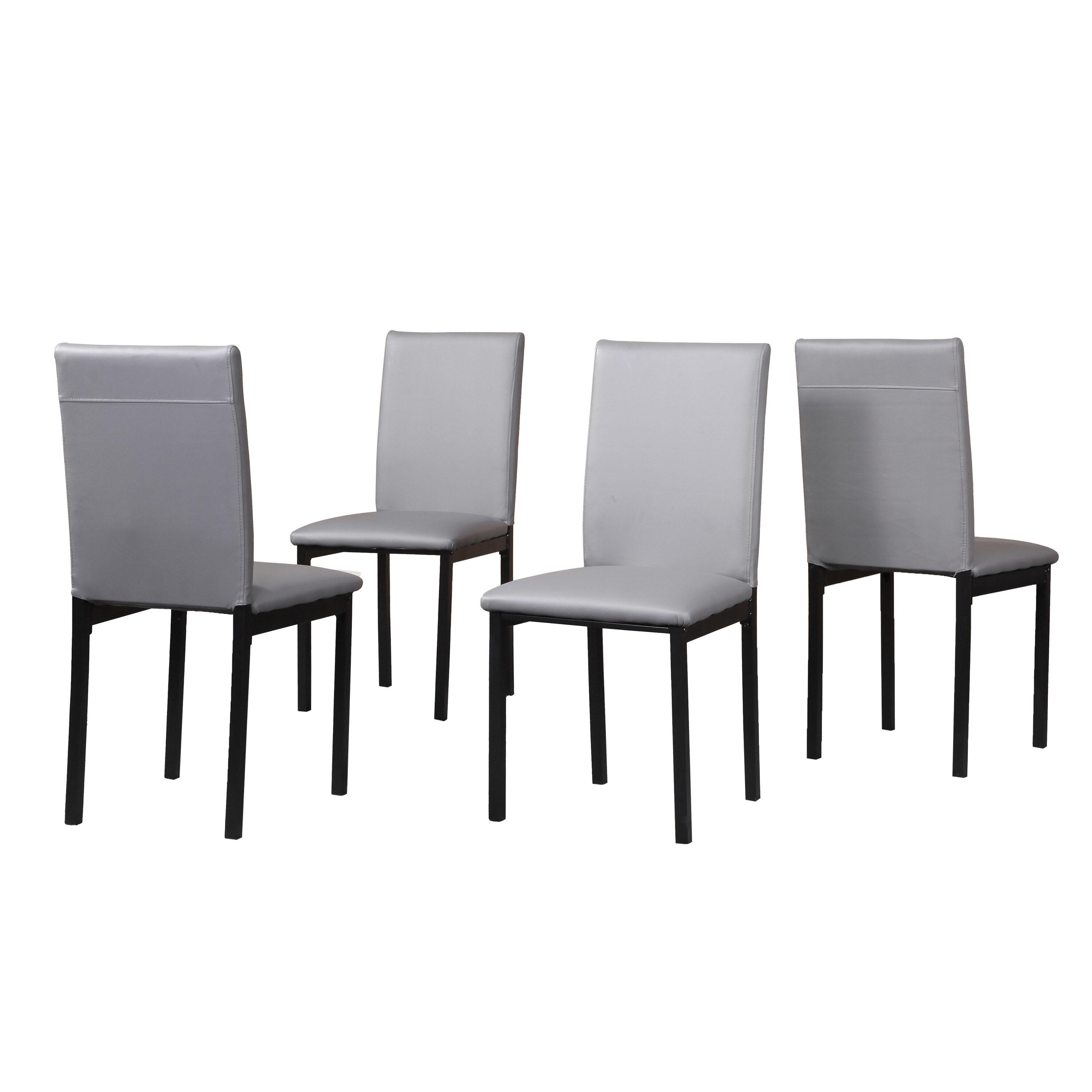 Roundhill Furniture Noyes Faux Leather Seat Metal Frame Dining Chairs, Gray, Set of 4