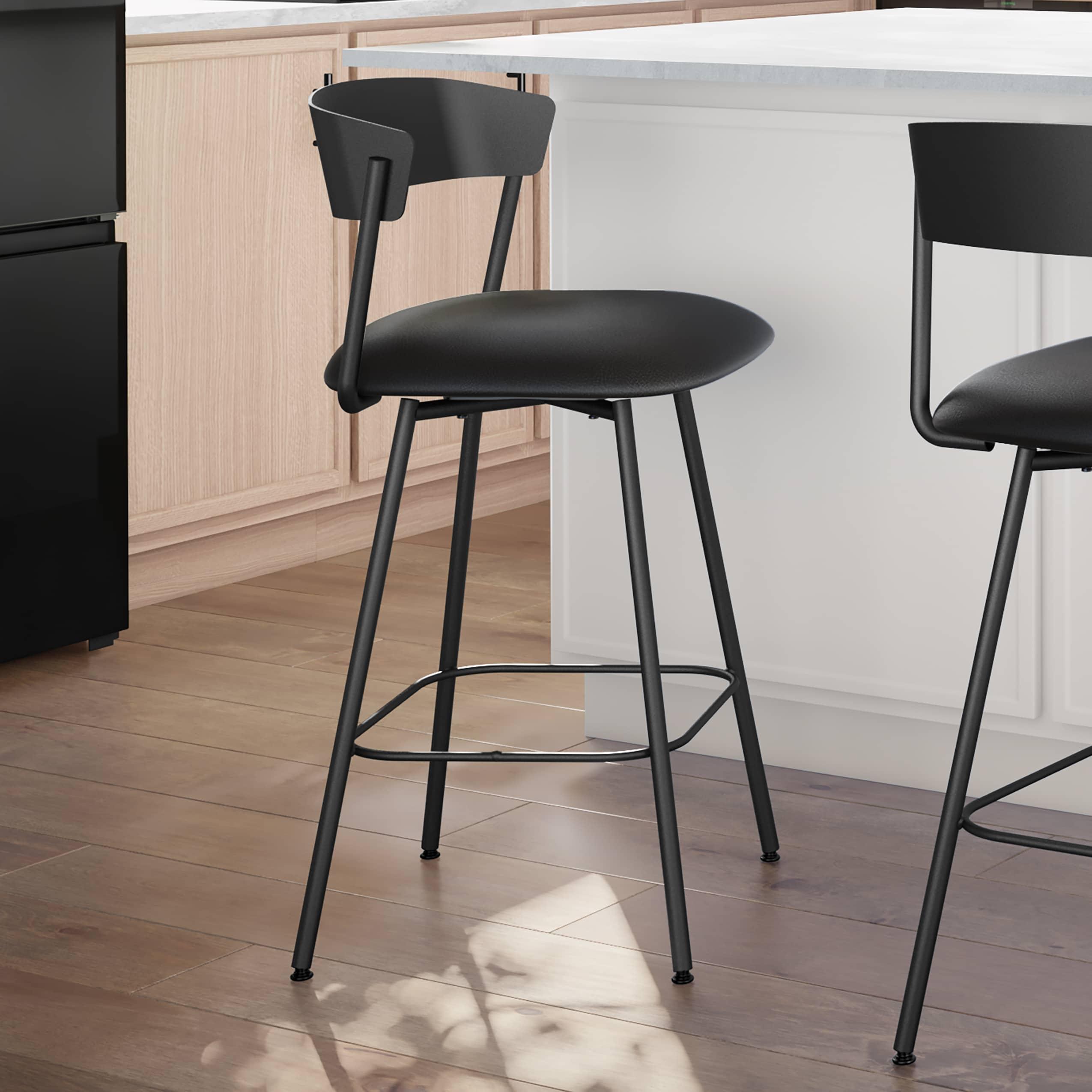 Amisco Ludwig 26 In. Swivel Counter Stool - Black Faux Leather / Black Metal