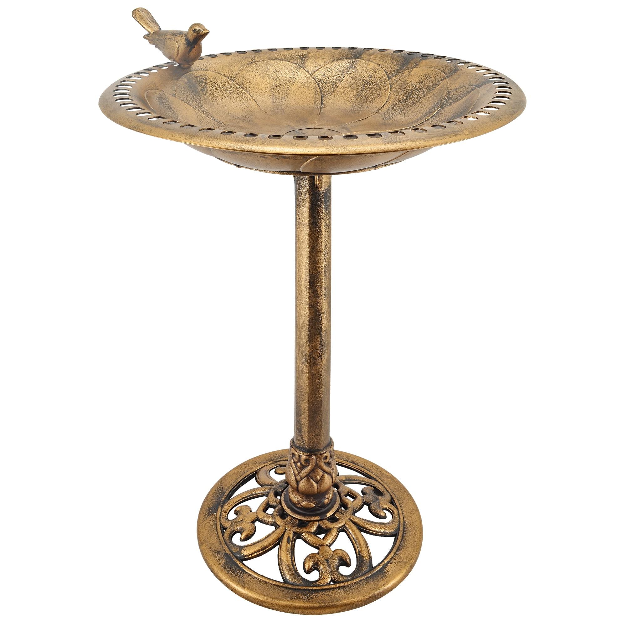 Bronze Polypropylene Decorative Birdbath with Bird Accent