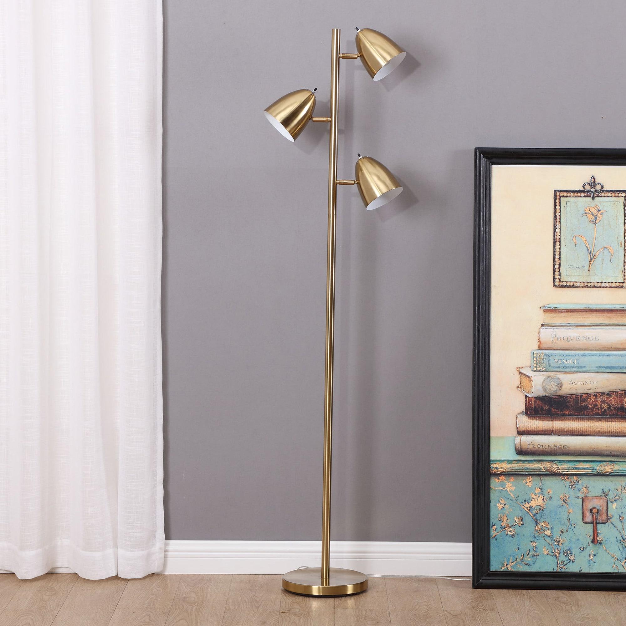 Brightech Jacob 64" Modern 3-Light Adjustable LED Floor Lamp with Gold Brass Finish and Metal Cone Shades, Bulbs Included